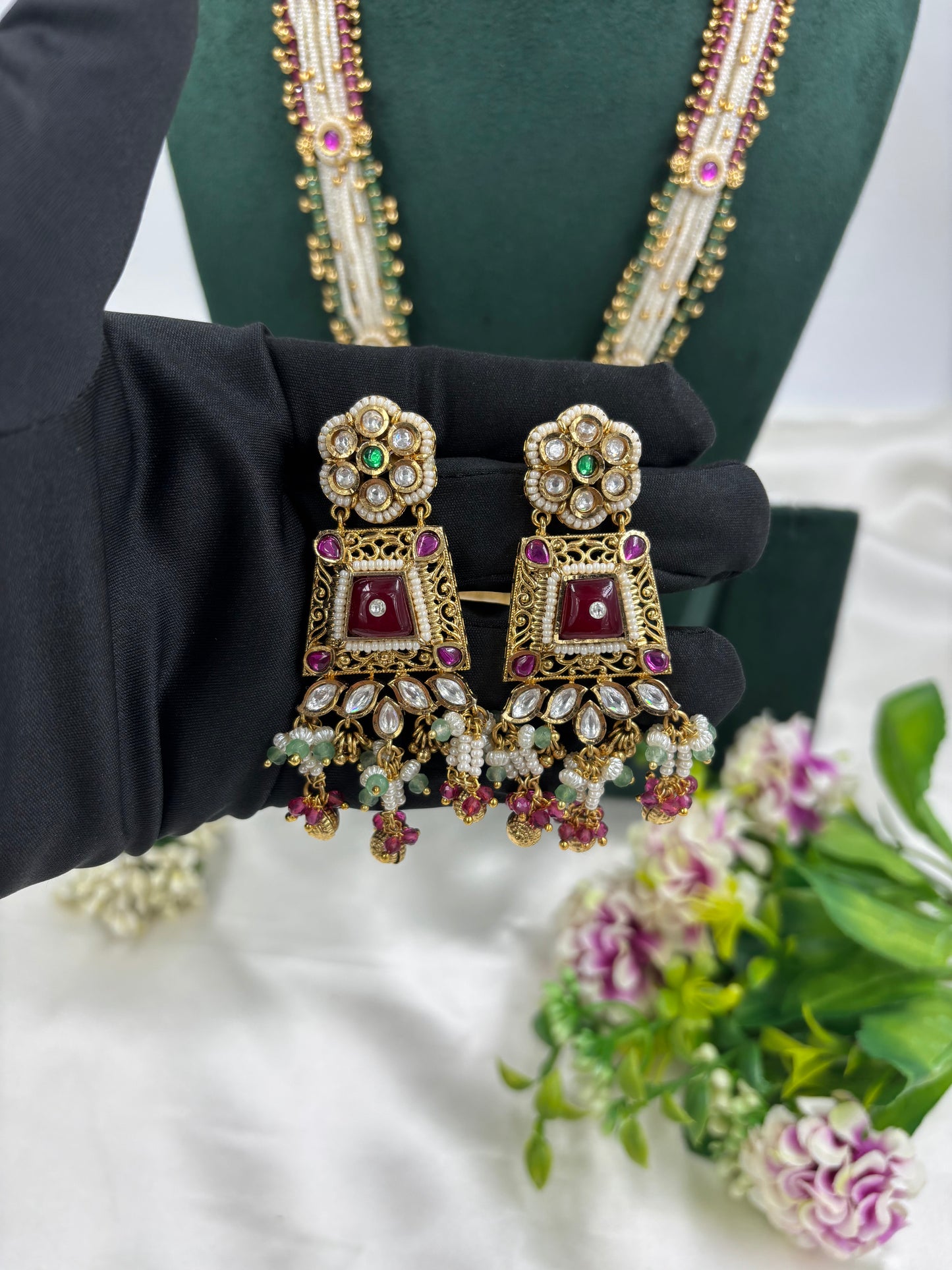 Aanya Premium Long Antique Gold Necklace Set