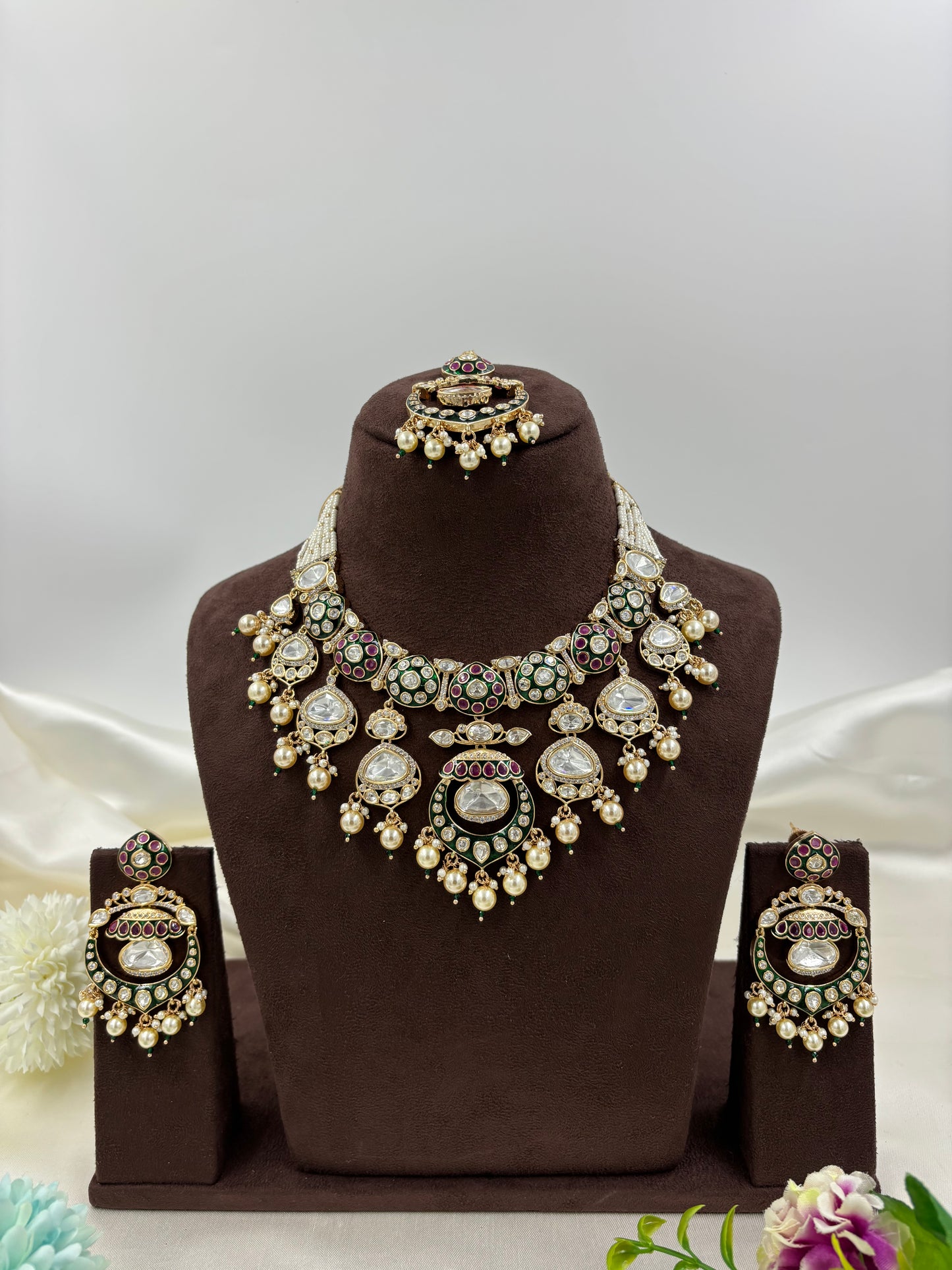 Myra Premium Moissanite Kundan Semi Bridal Necklace Set
