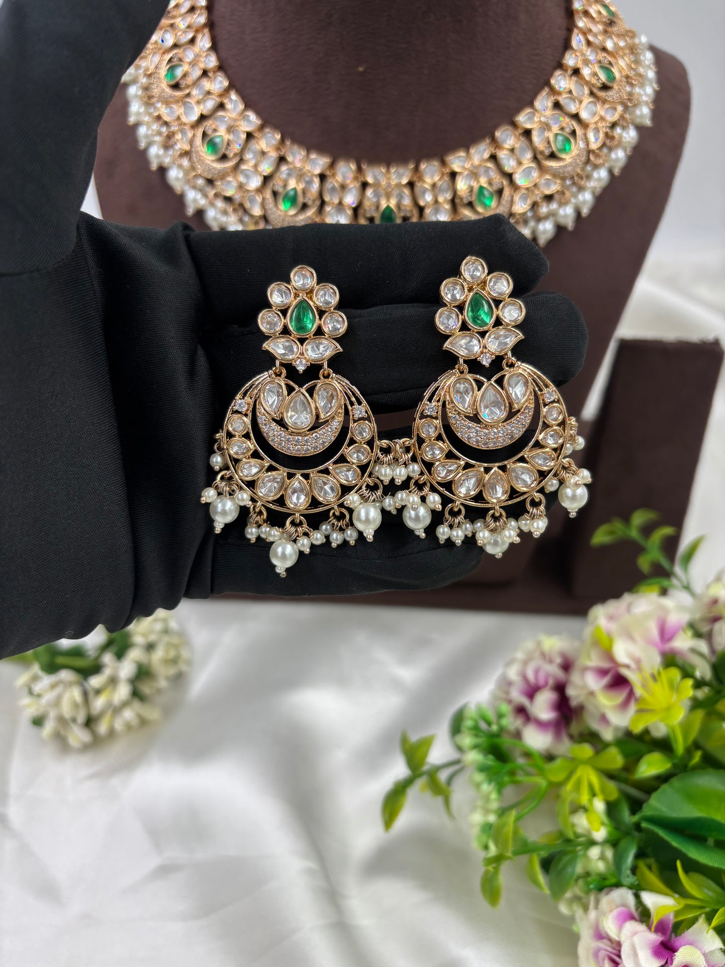 ZEENAT MOISSANITE KUNDAN PEARL NECKLACE SET