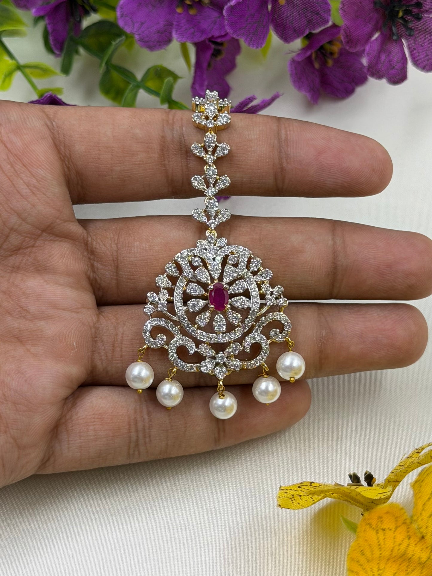 Shruti American Diamond Two Tone Mang Tika