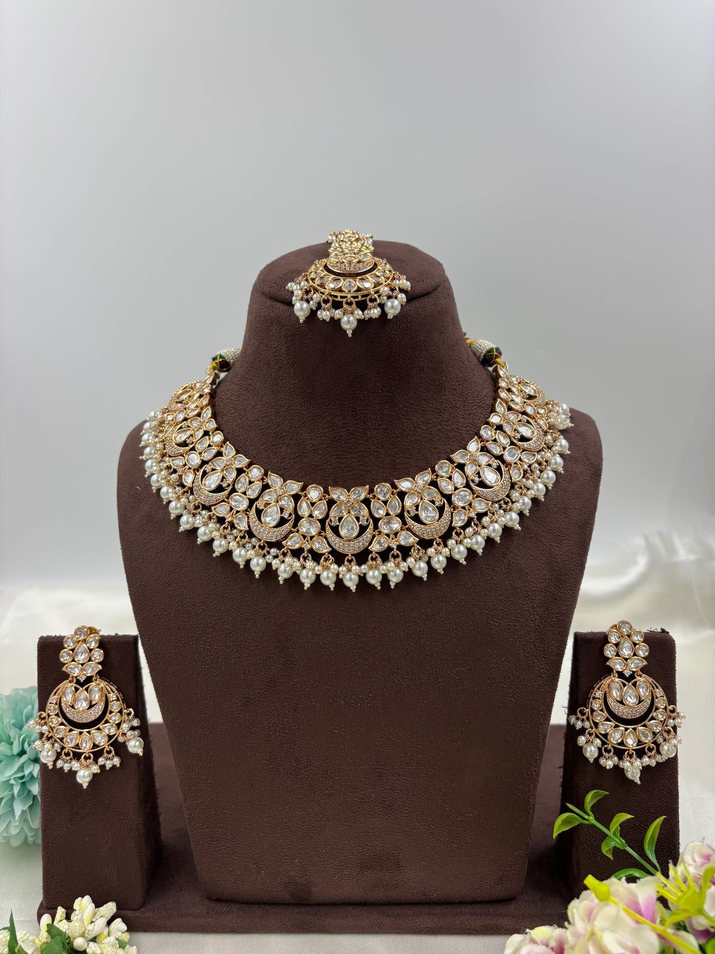 ZEENAT MOISSANITE KUNDAN PEARL NECKLACE SET