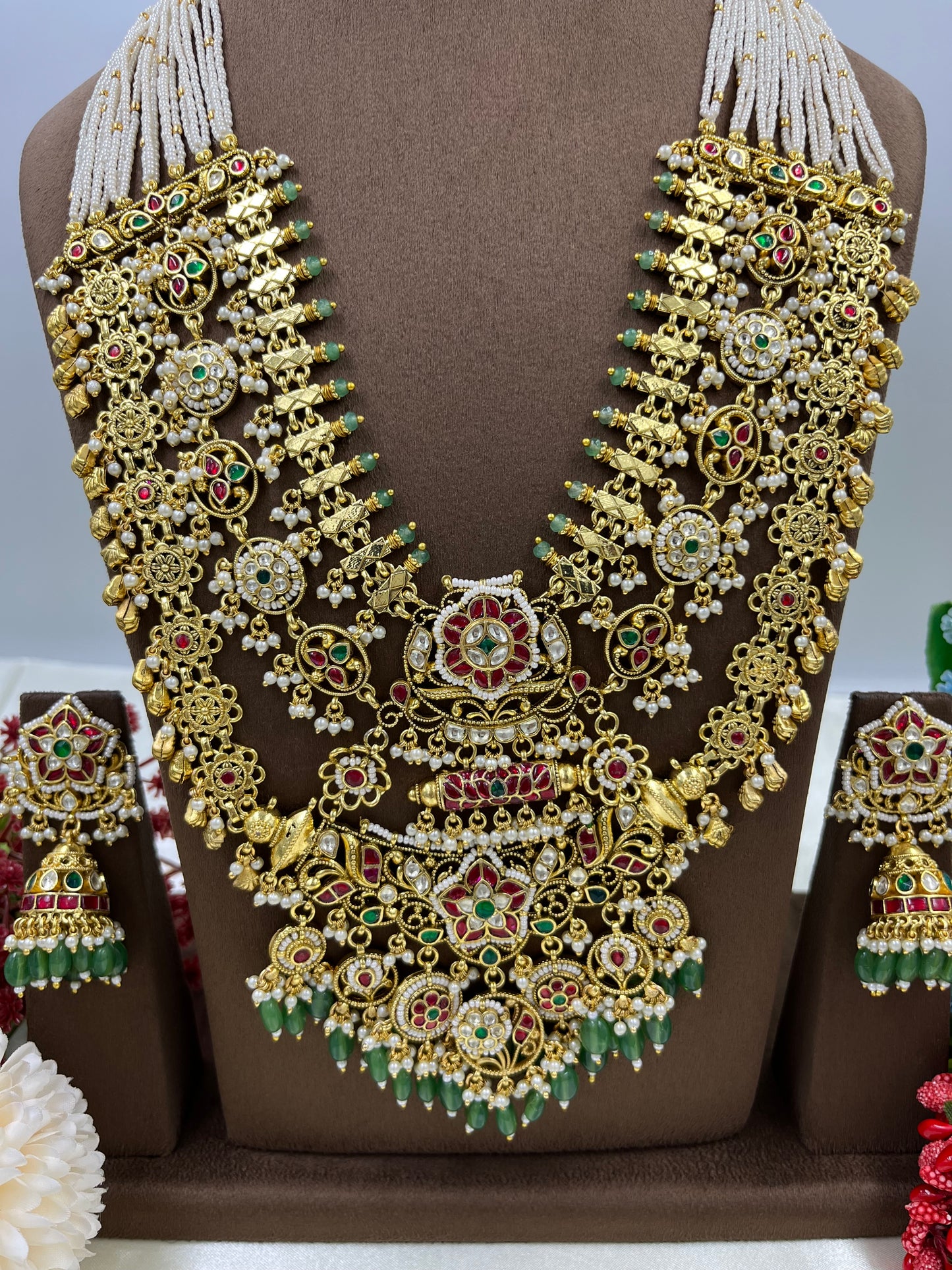 Rukmini Pachi Kundan Long Necklace