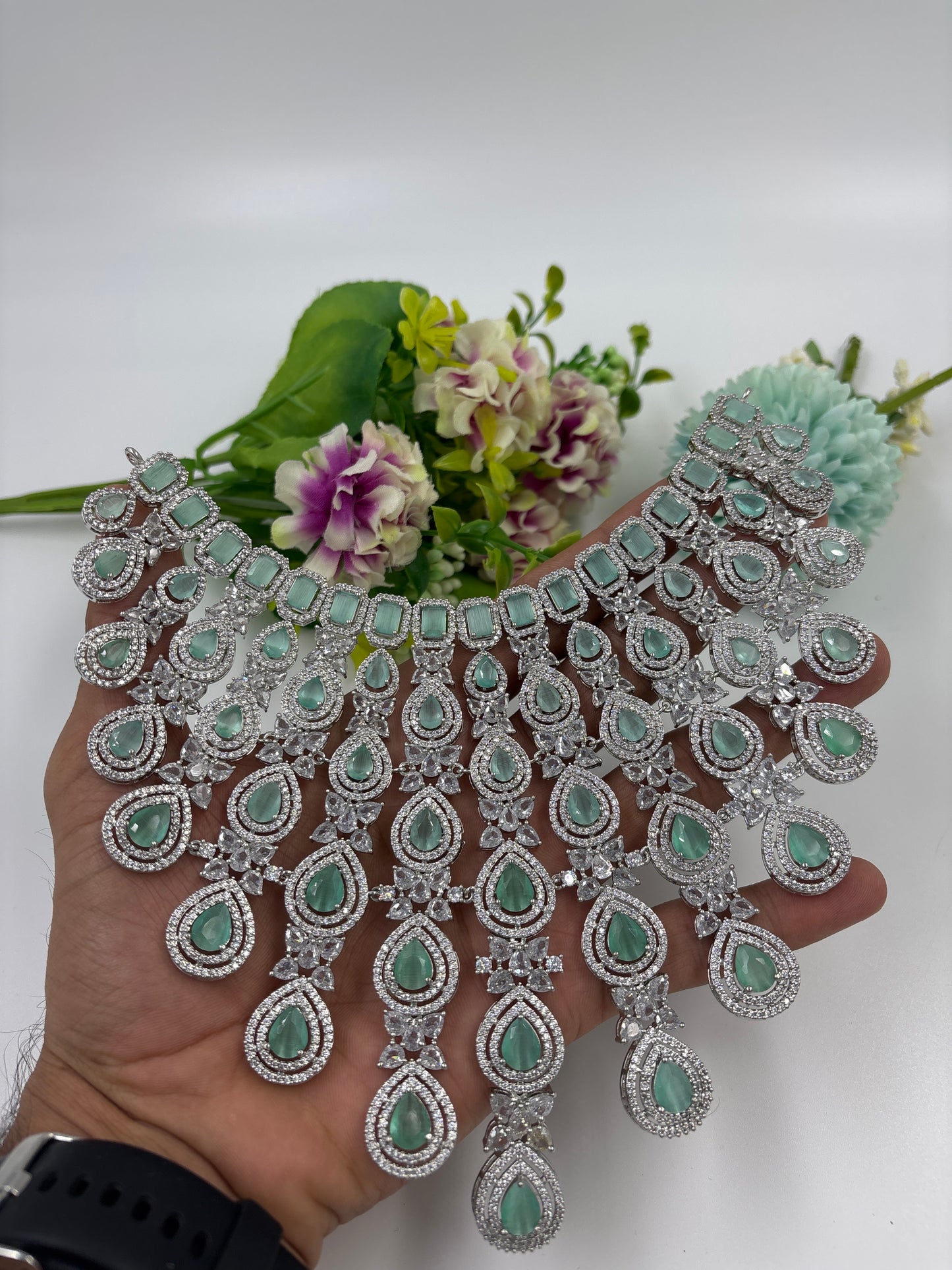ROSE CZ PREMIUM AMERICAN DIMOND NECKLACE SET