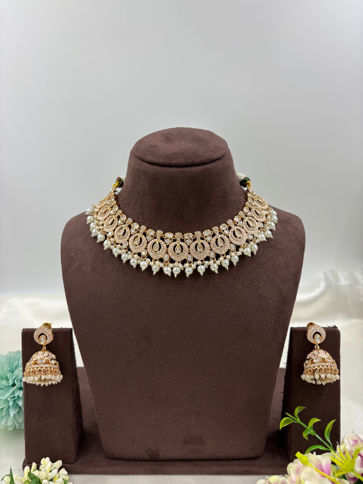 NOOR MOISSANITE KUNDAN PEARL NECKLACE SET