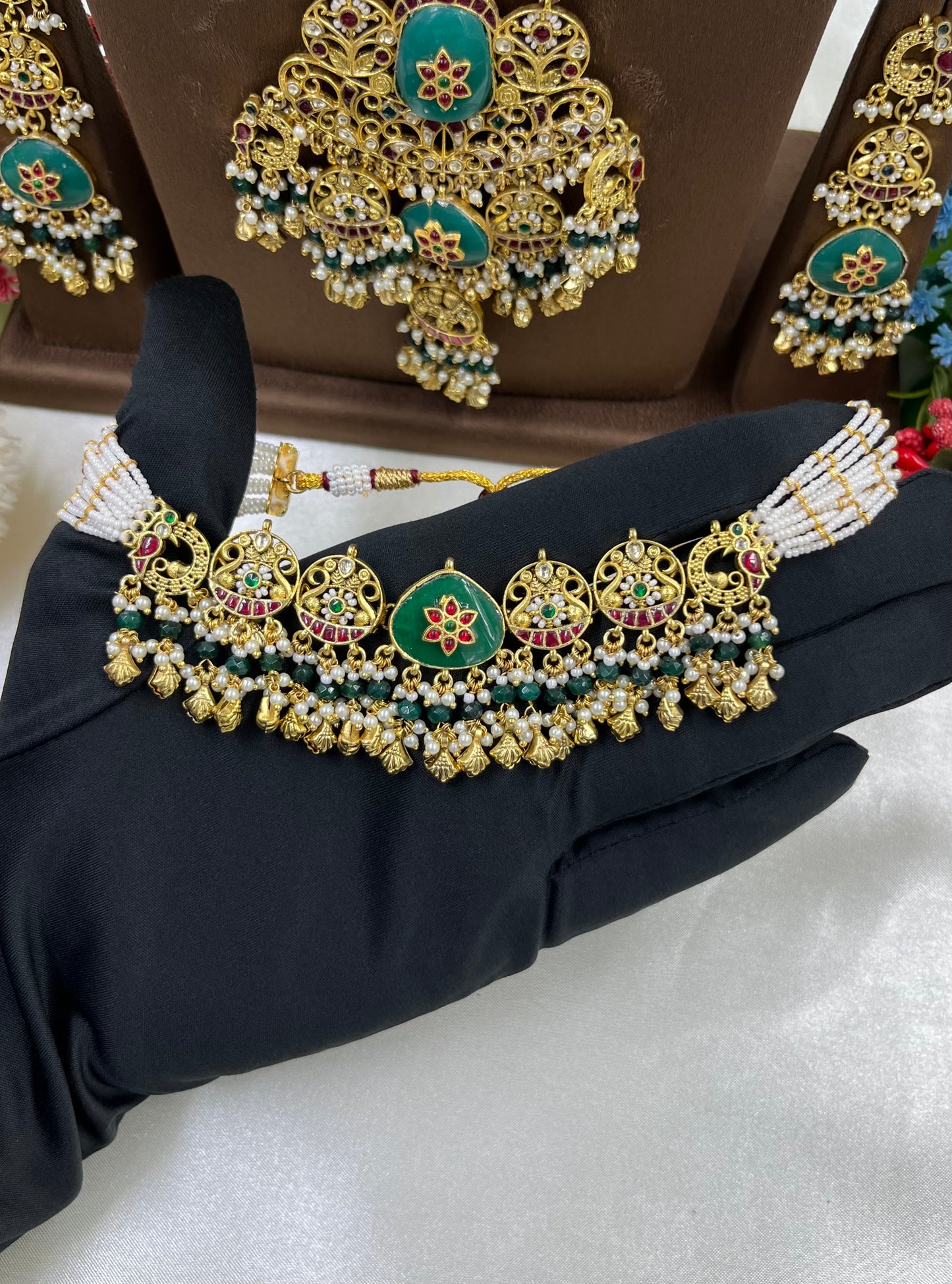 Rajvi Pachi Kundan Combo Set