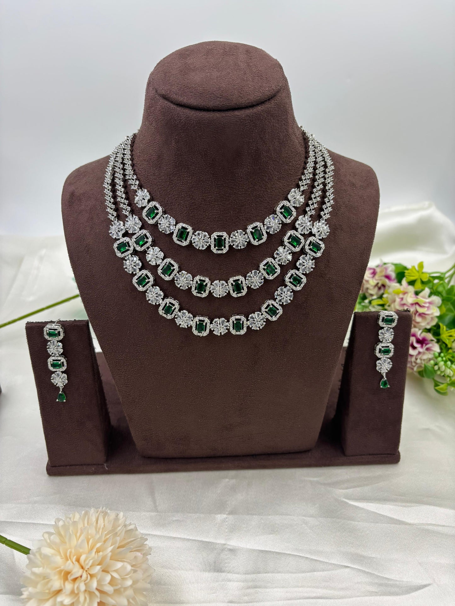 THREE LAYER PALKI AMERICAN DIAMOND NECKLACE