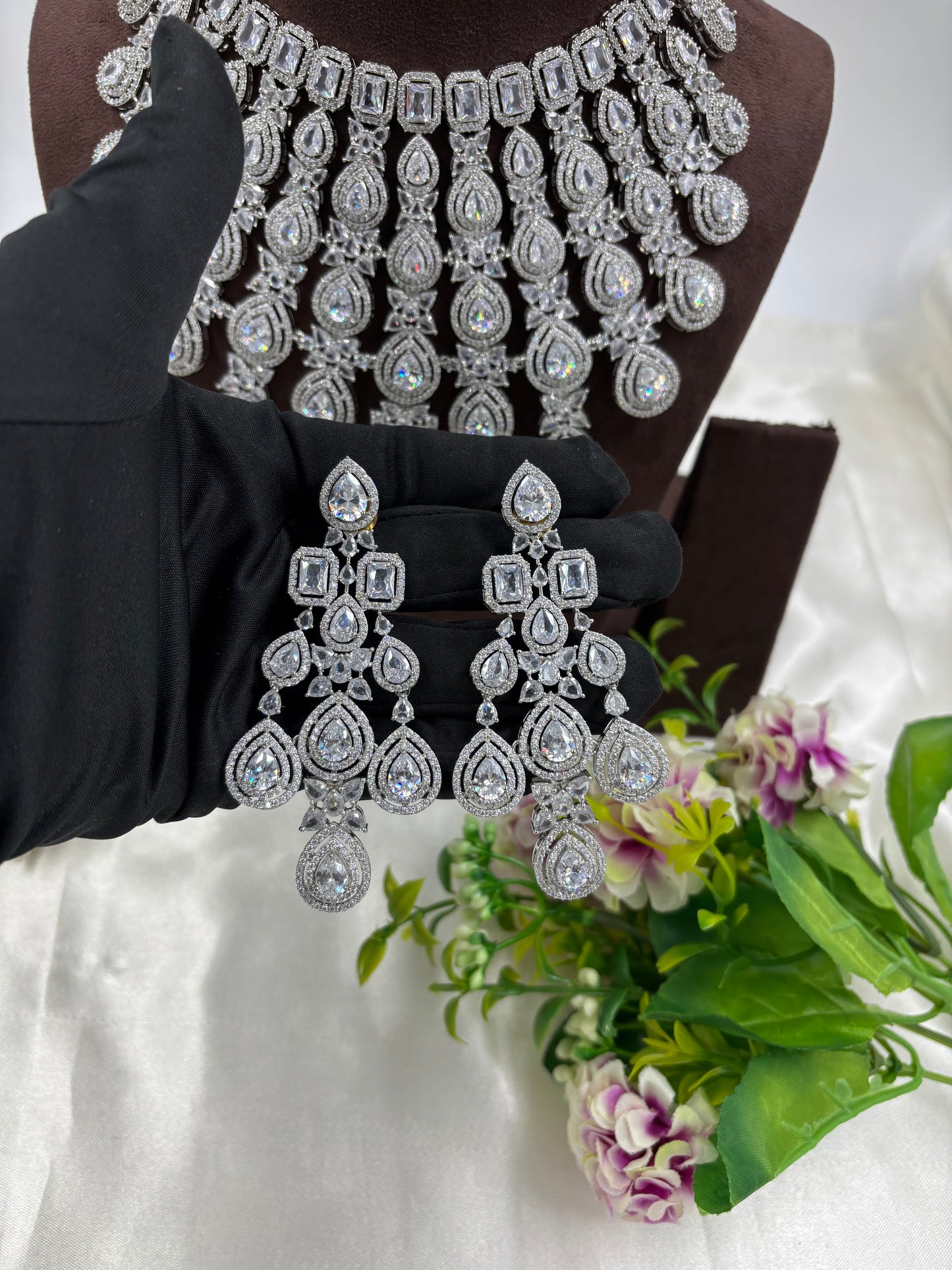 ROSE CZ PREMIUM AMERICAN DIMOND NECKLACE SET