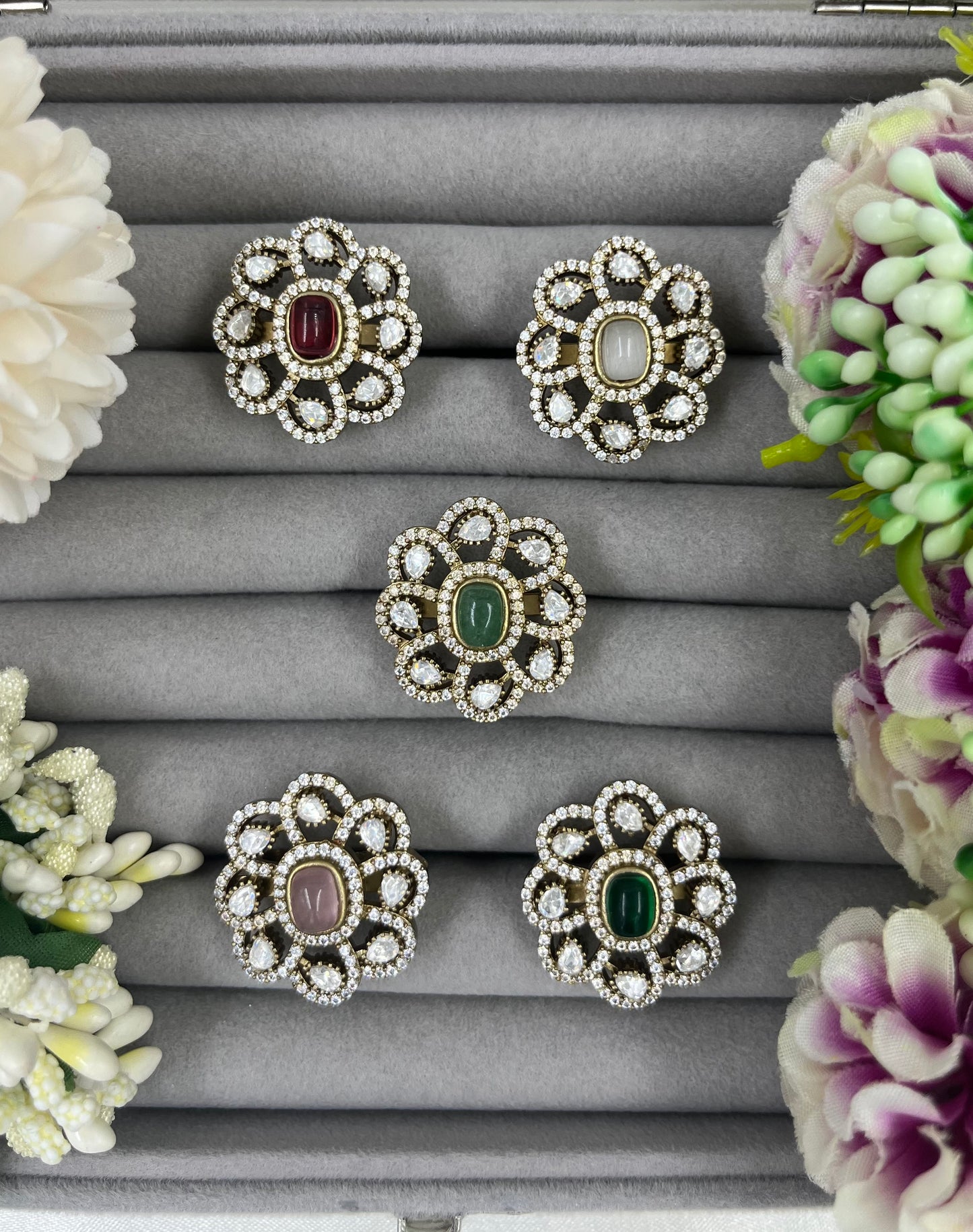 Floral Gemstone Kundan Ring