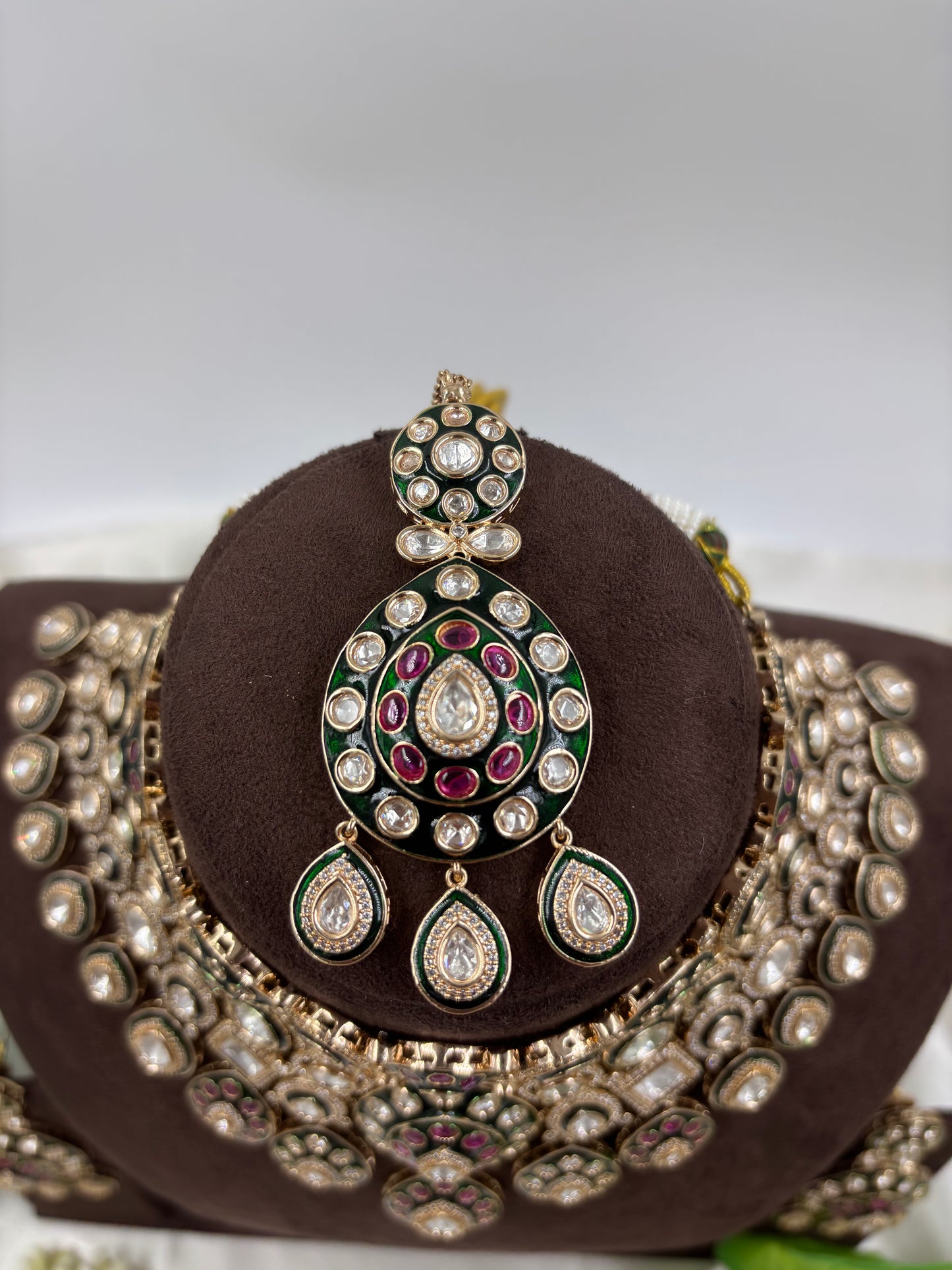 Ruby Moissanite Kundan Semi Bridal Necklace set