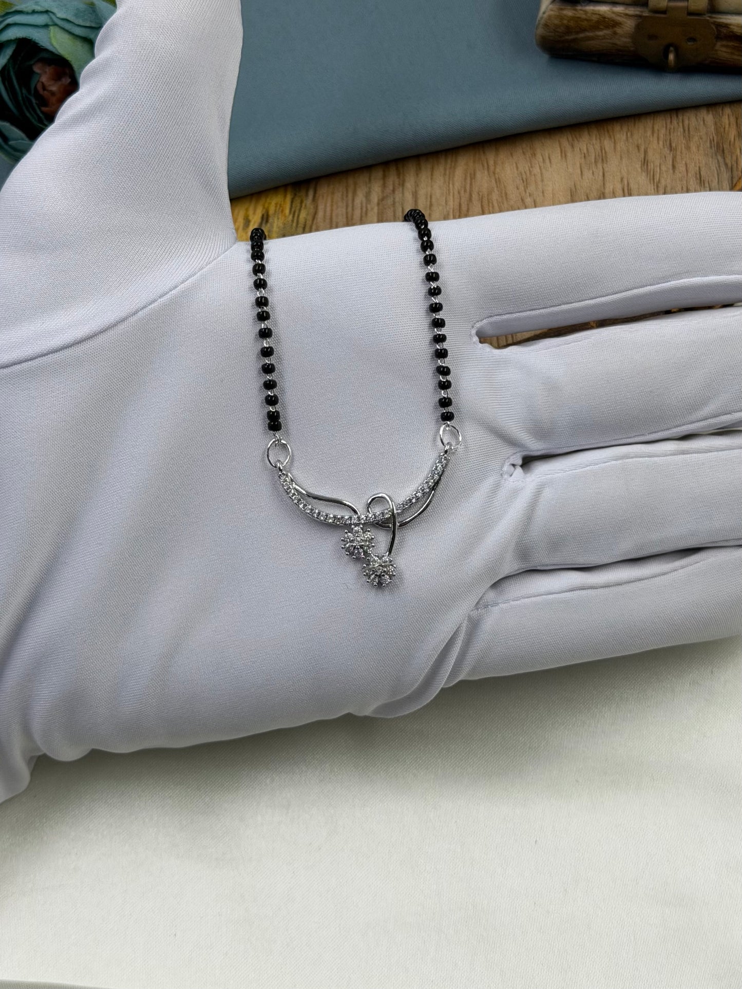 Floral Diamond Silver Mangalsutra