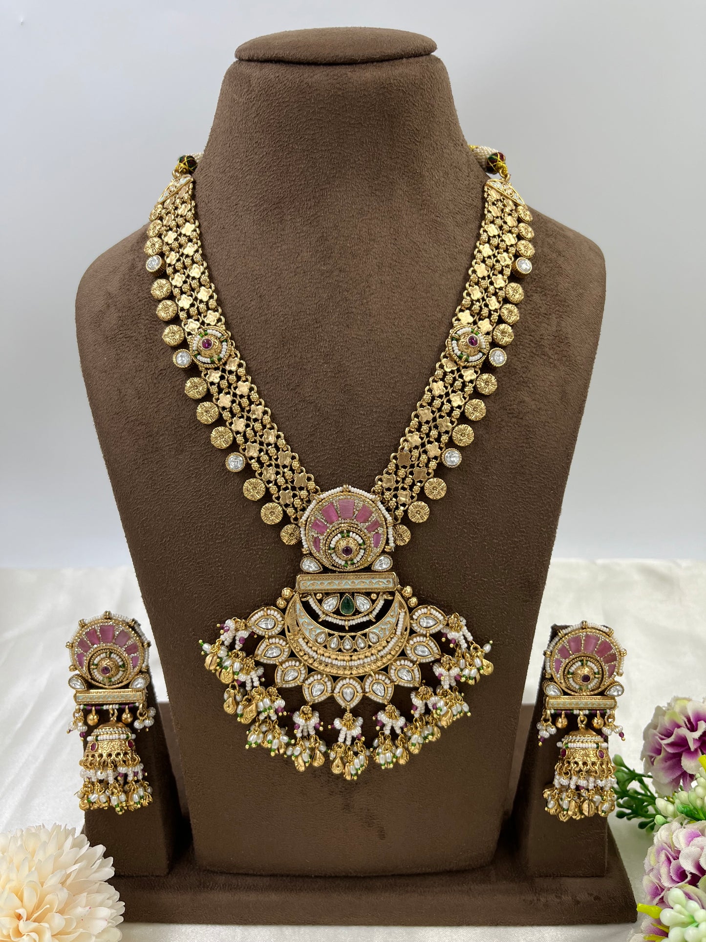 Hanvi Antique Gold Long Necklace Set