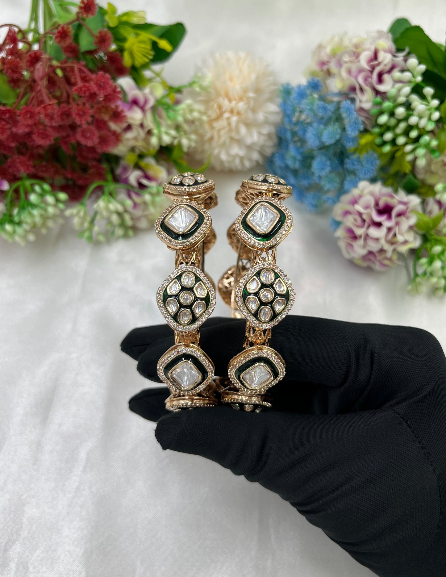 Noori Moissanite Kundan Pachali Bangles (Openable)