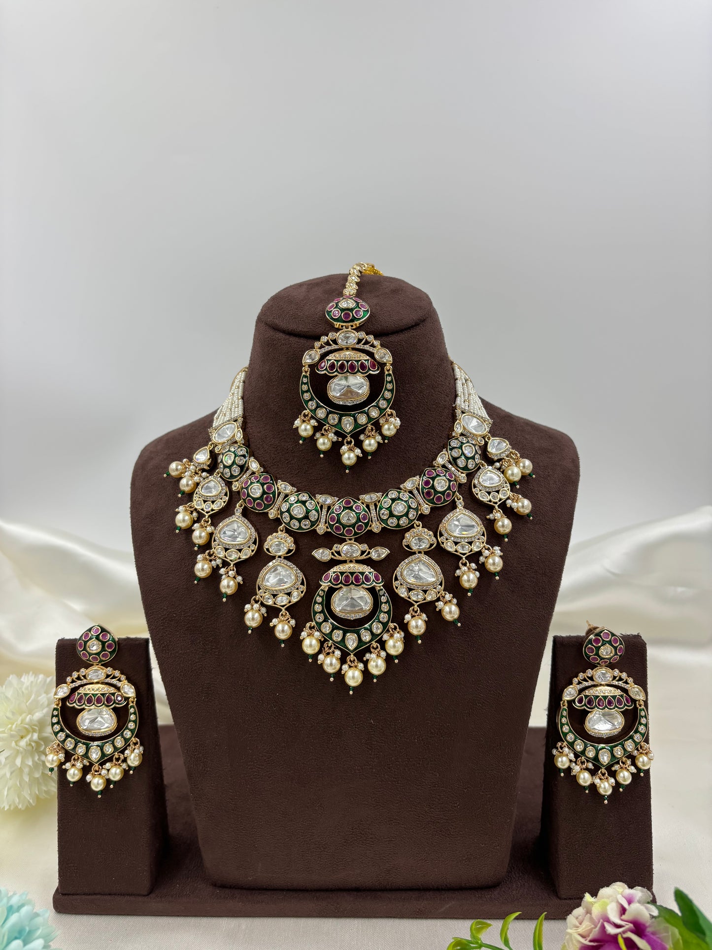Myra Premium Moissanite Kundan Semi Bridal Necklace Set