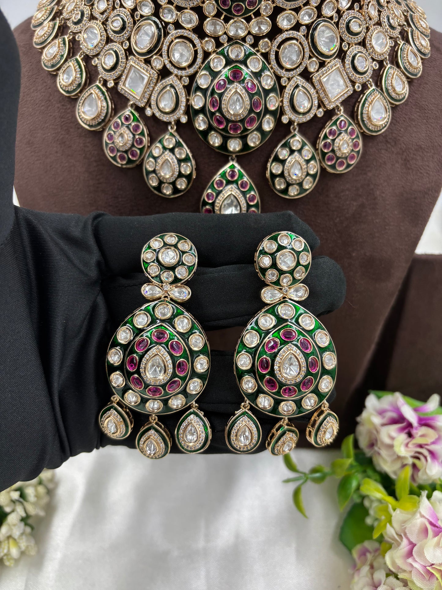 Ruby Moissanite Kundan Semi Bridal Necklace set