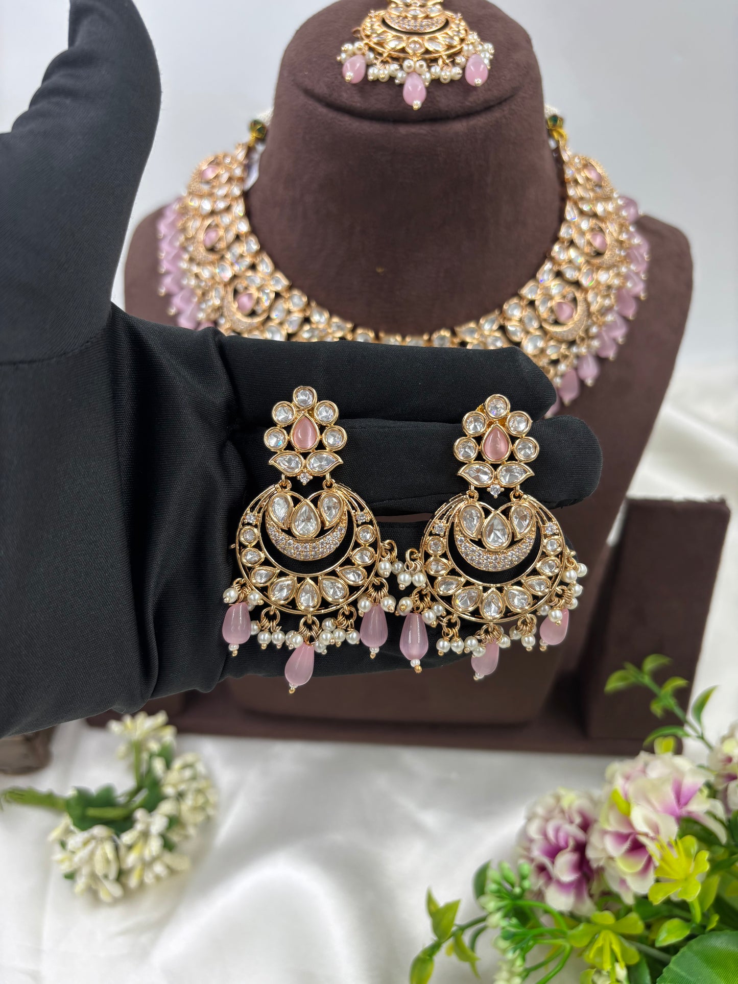 ZEENAT MOISSANITE KUNDAN PEARL NECKLACE SET