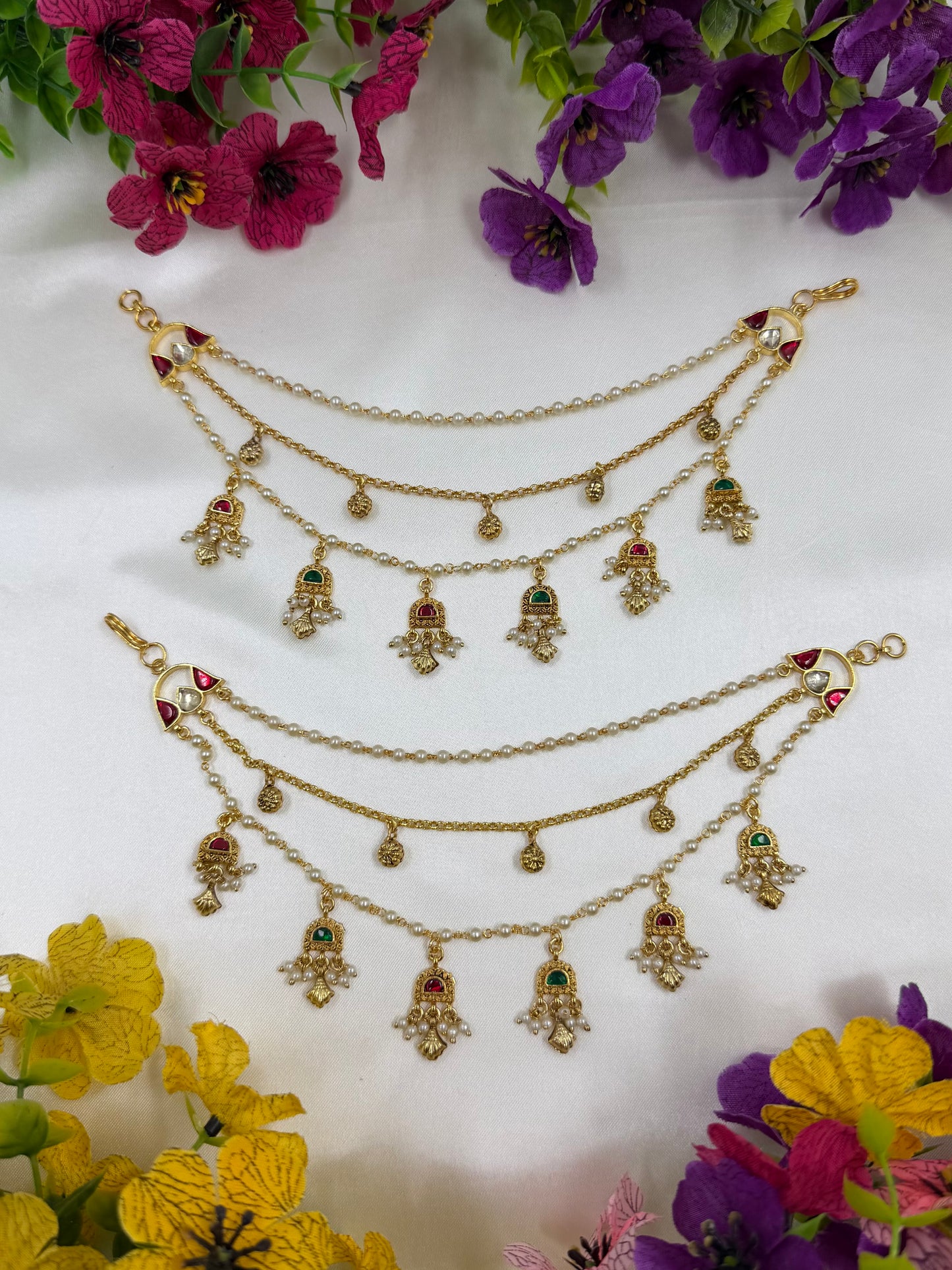 Tisha Pachi kundan Ear Chain