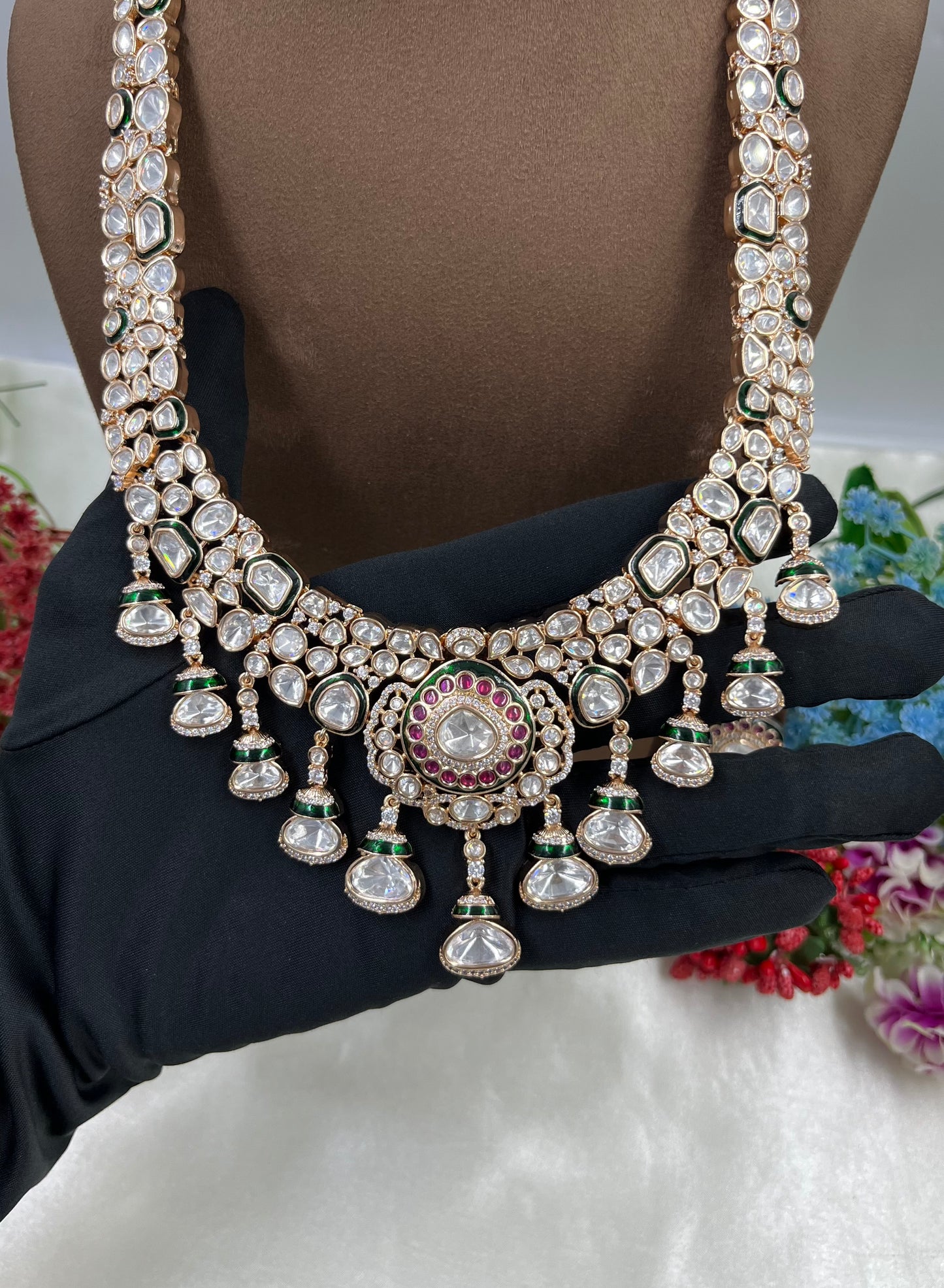 Rizvi Long Moissanite Kundan Necklace