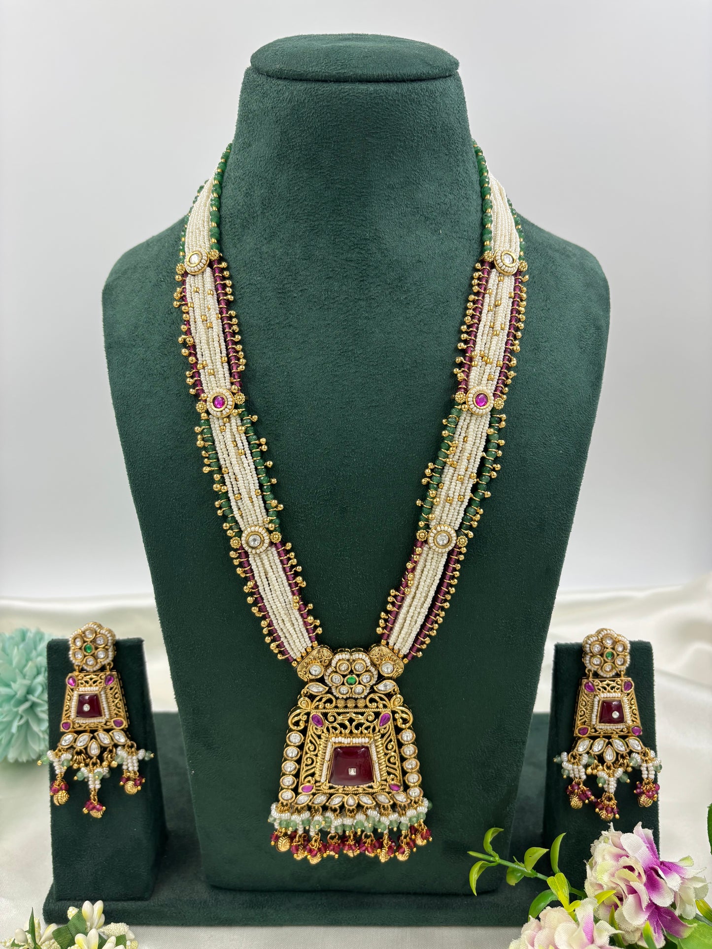 Aanya Premium Long Antique Gold Necklace Set