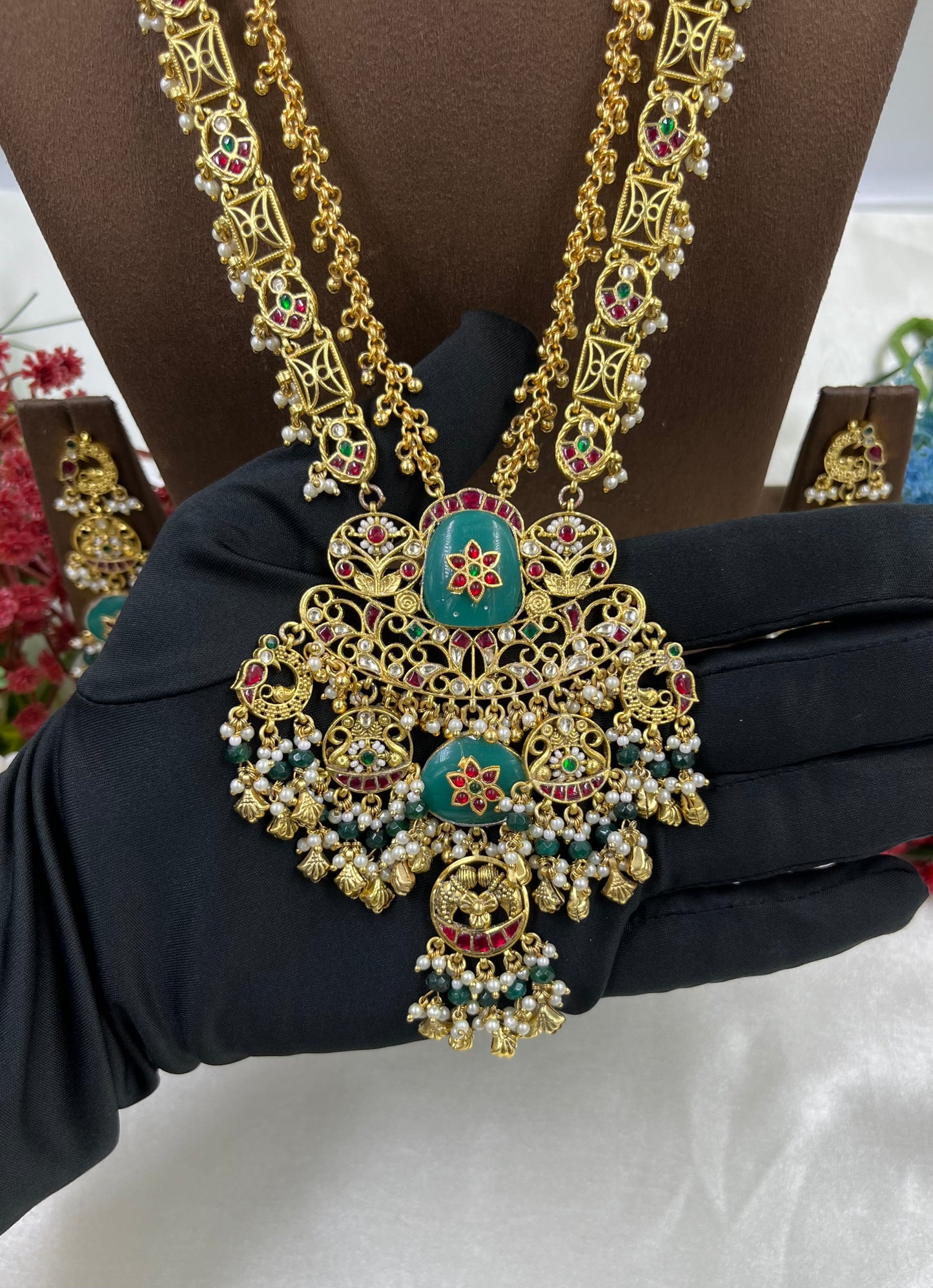Rajvi Pachi Kundan Combo Set