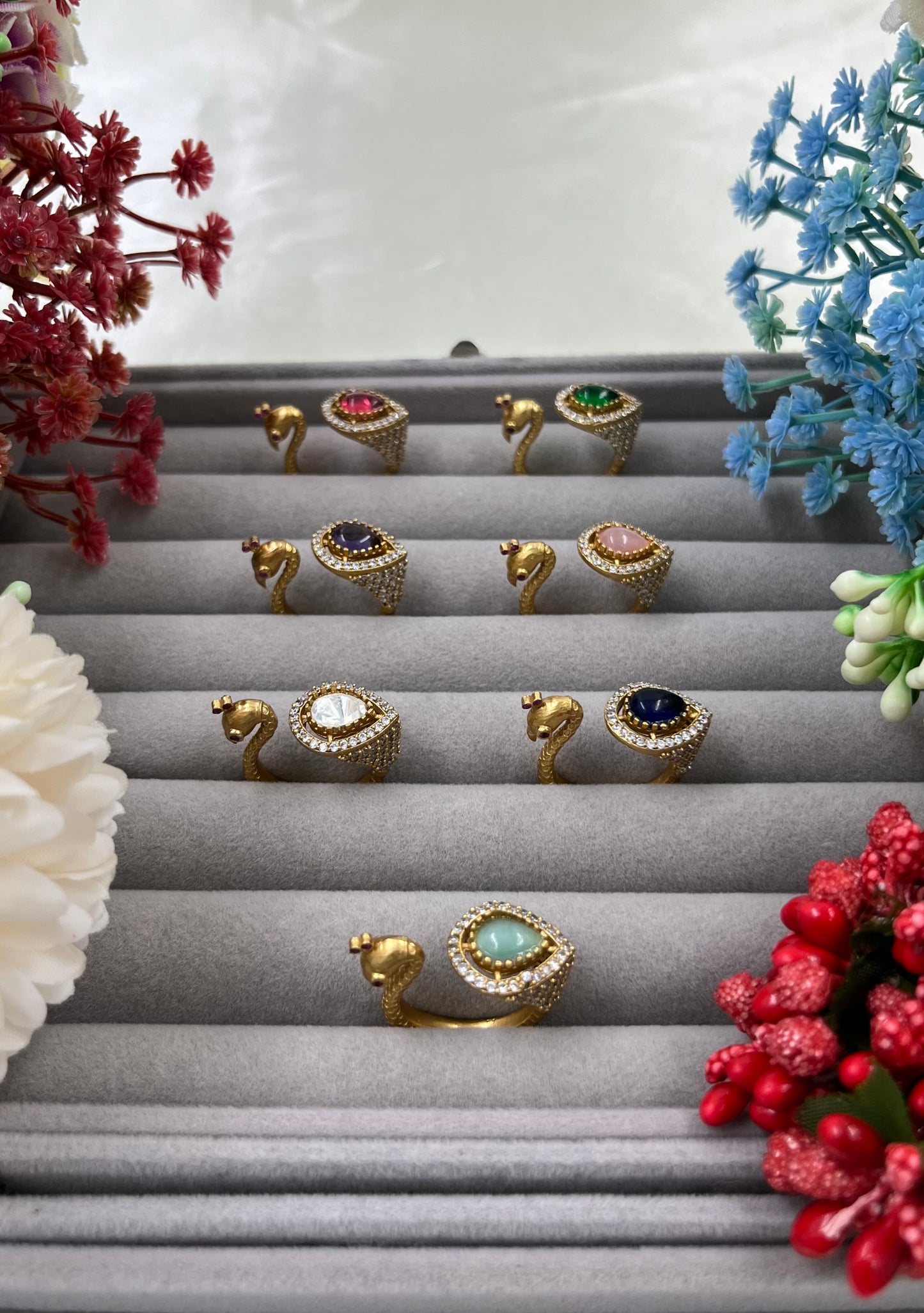The Royal Peackok Adjustable Kundan Finger Ring.