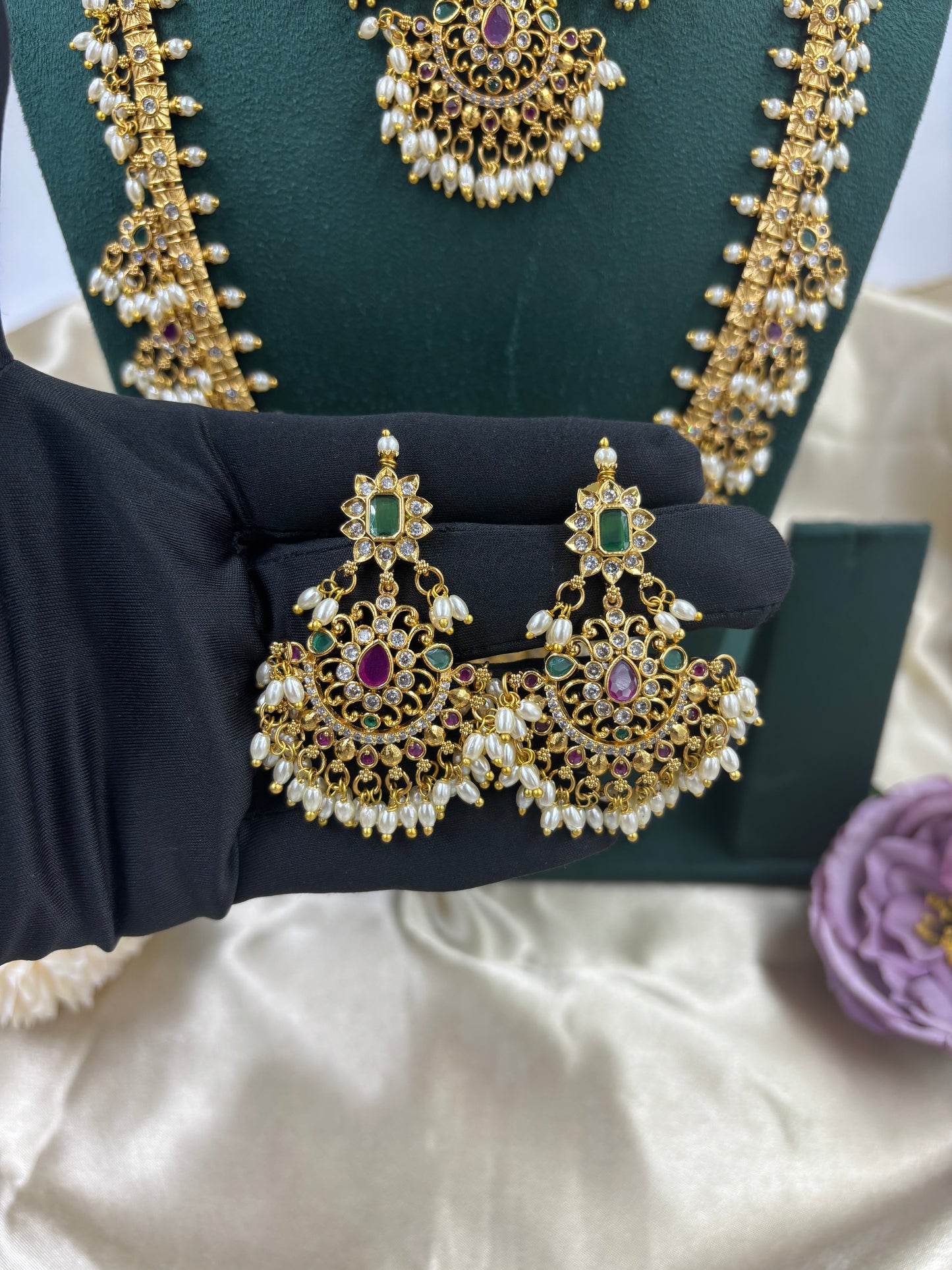 Pearl Draped Royal Gold Plated Combo Set.