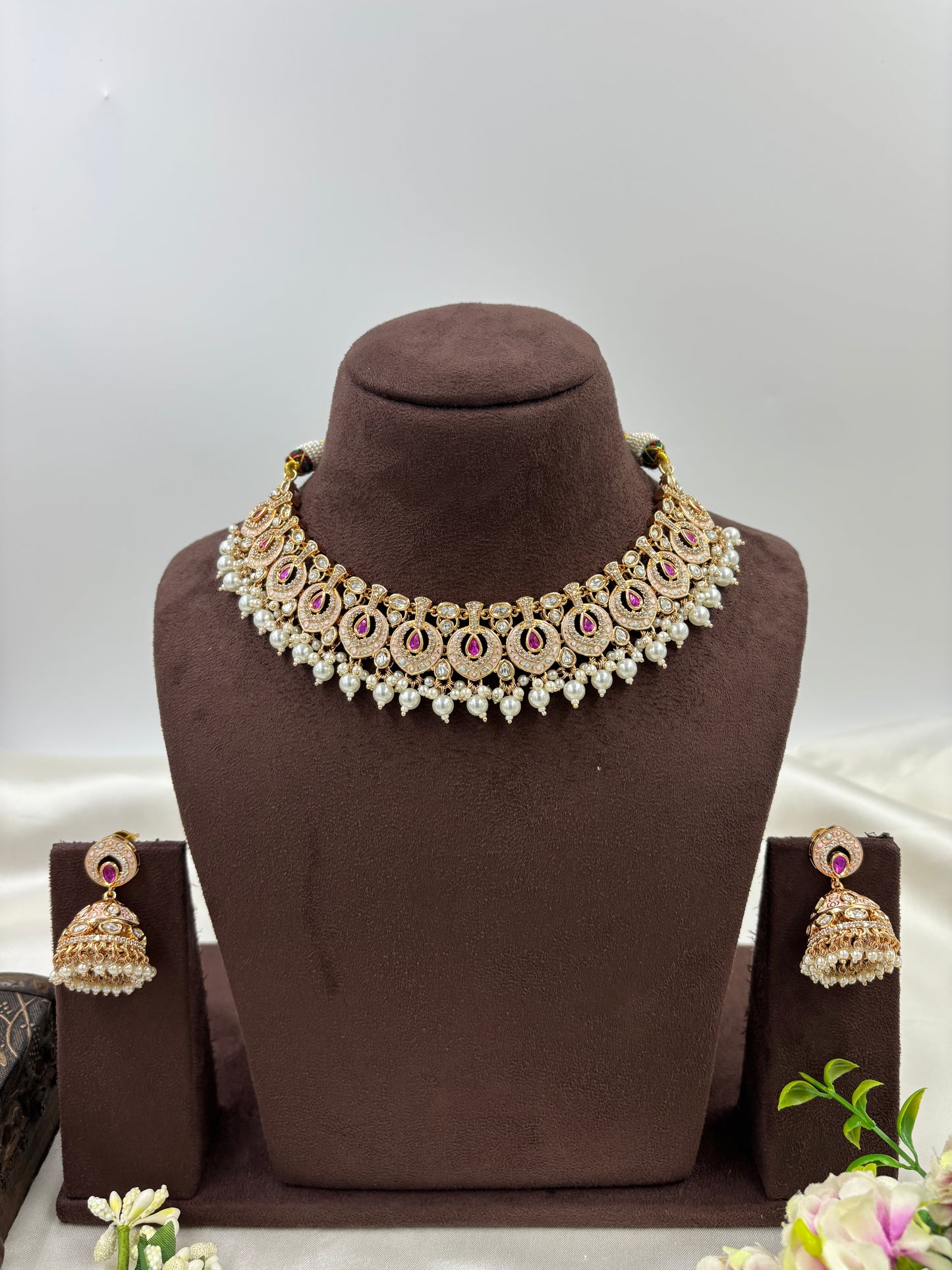 NOOR MOISSANITE KUNDAN PEARL NECKLACE SET