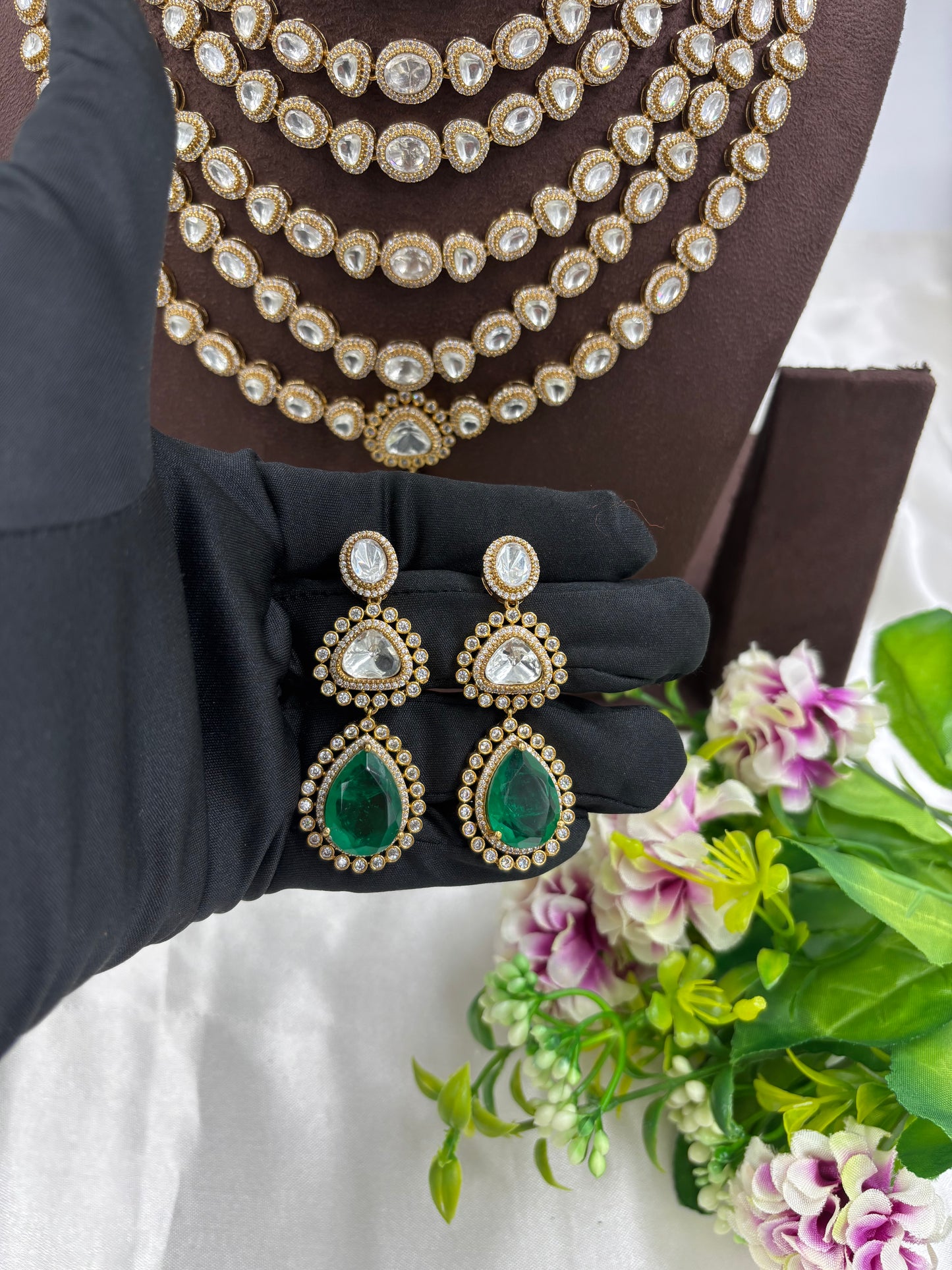 EMERALD LAYER MOISSANITE KUNDAN NECKLACE
