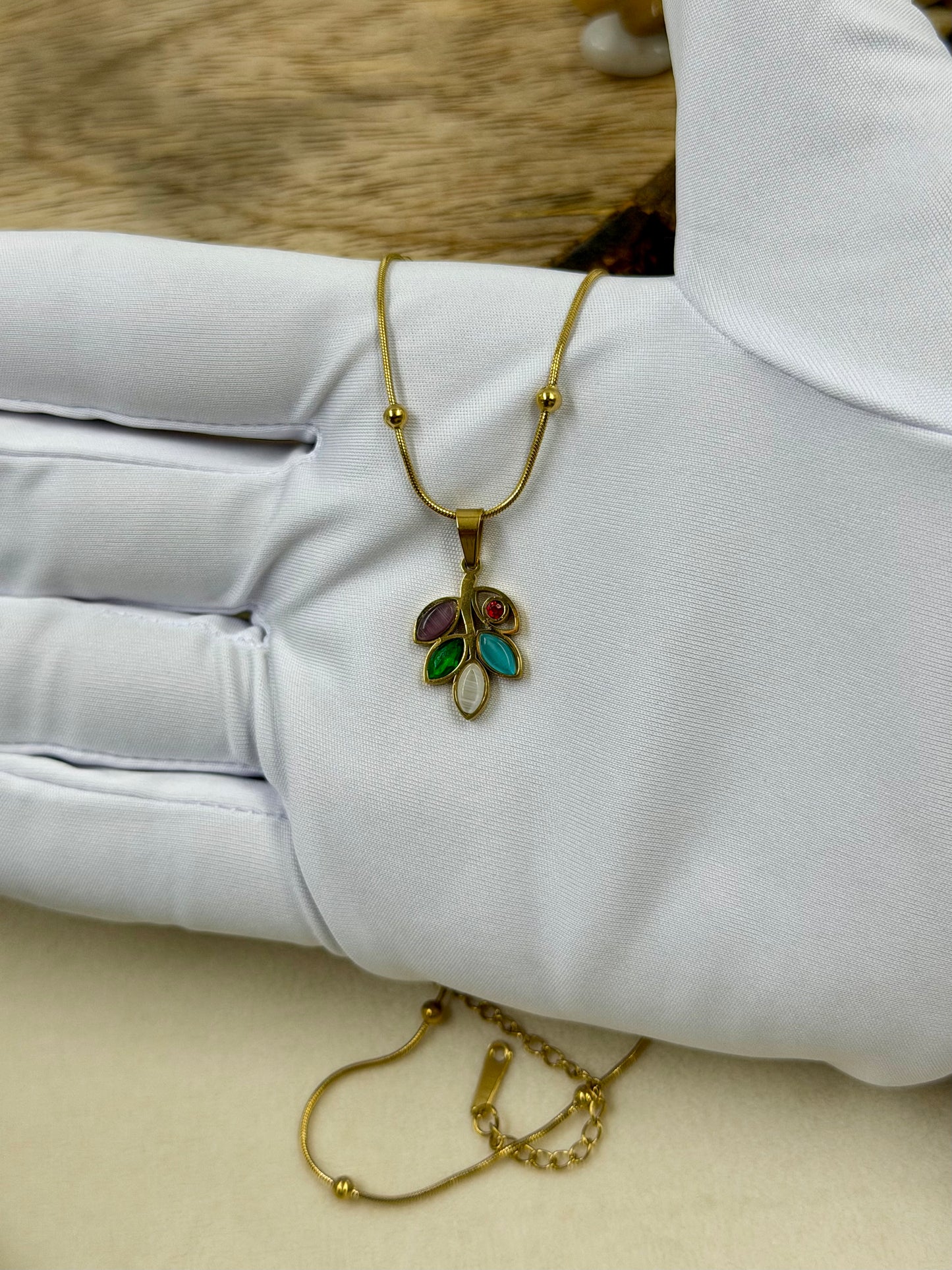 Multicolour Leaf Gold Chain