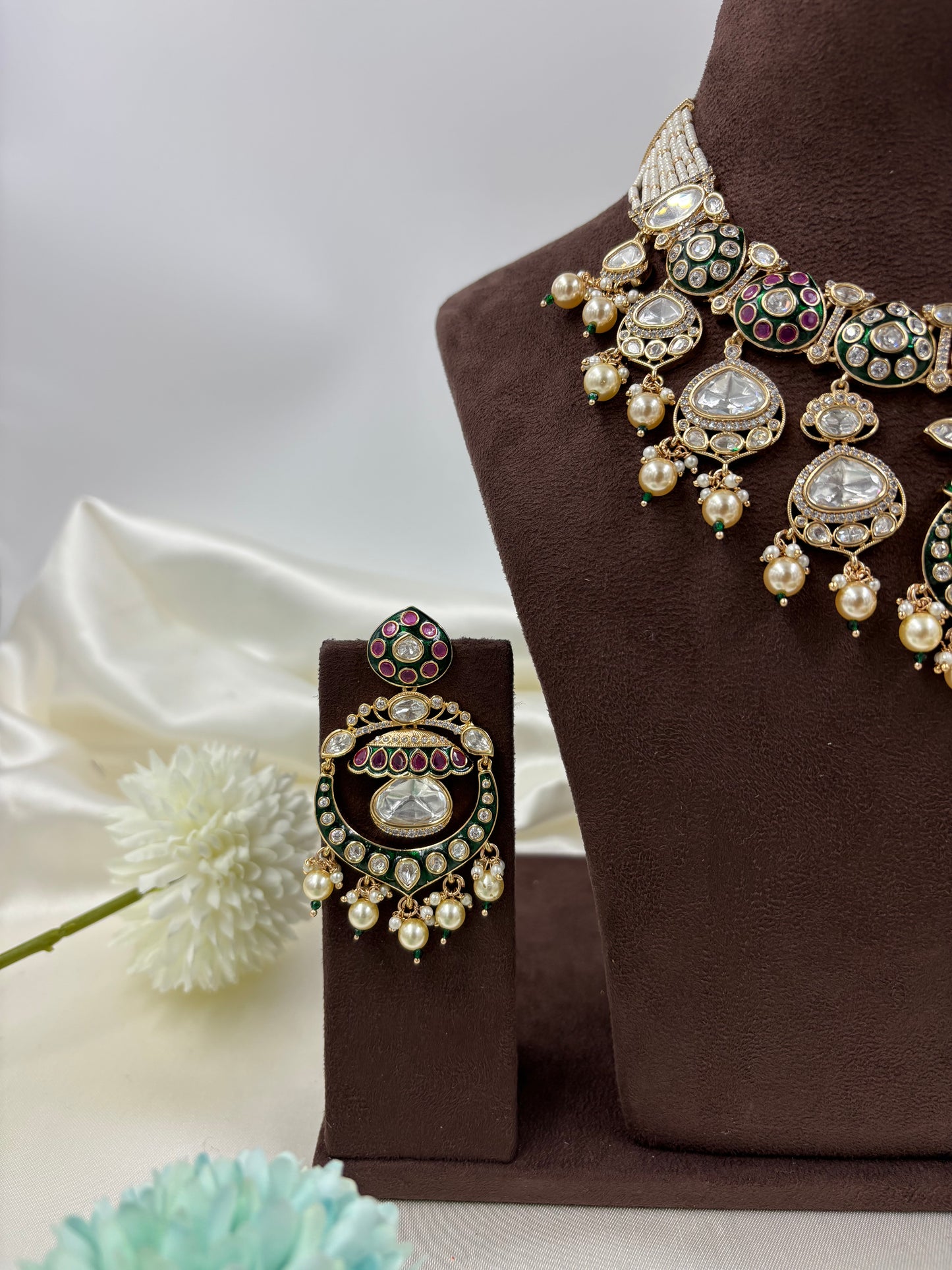 Myra Premium Moissanite Kundan Semi Bridal Necklace Set