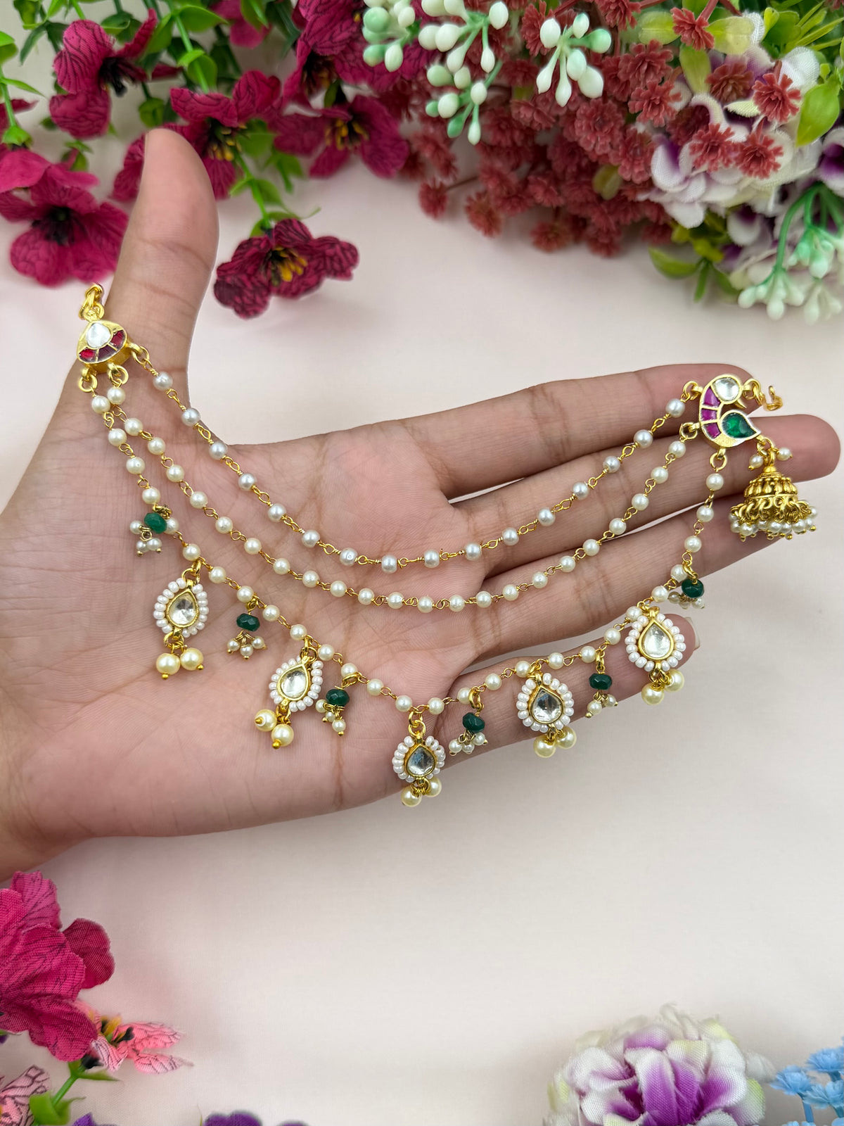 Swati Pachi Kundan Ear Chain