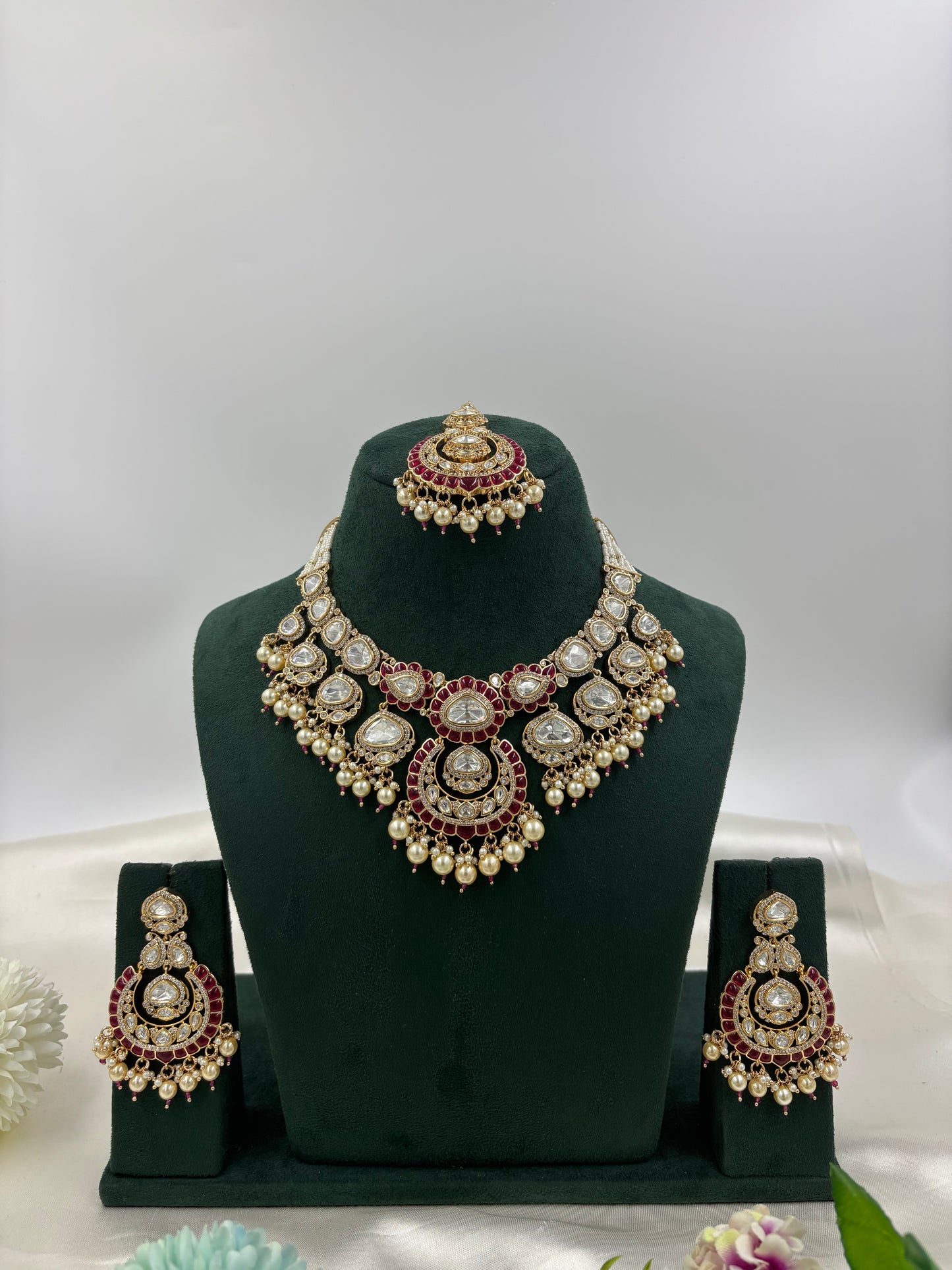 Aasma Premium Moissanite Kundan Semi Bridal Necklace Set