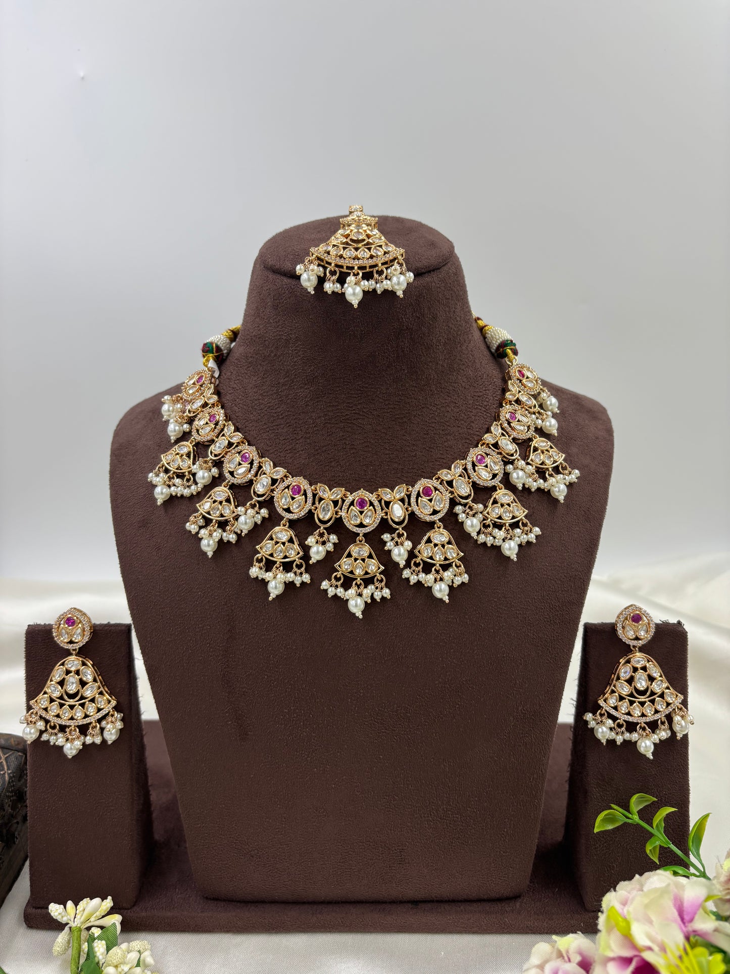 LISA MOISSANITE KUNDAN PEARL NECKLACE SET