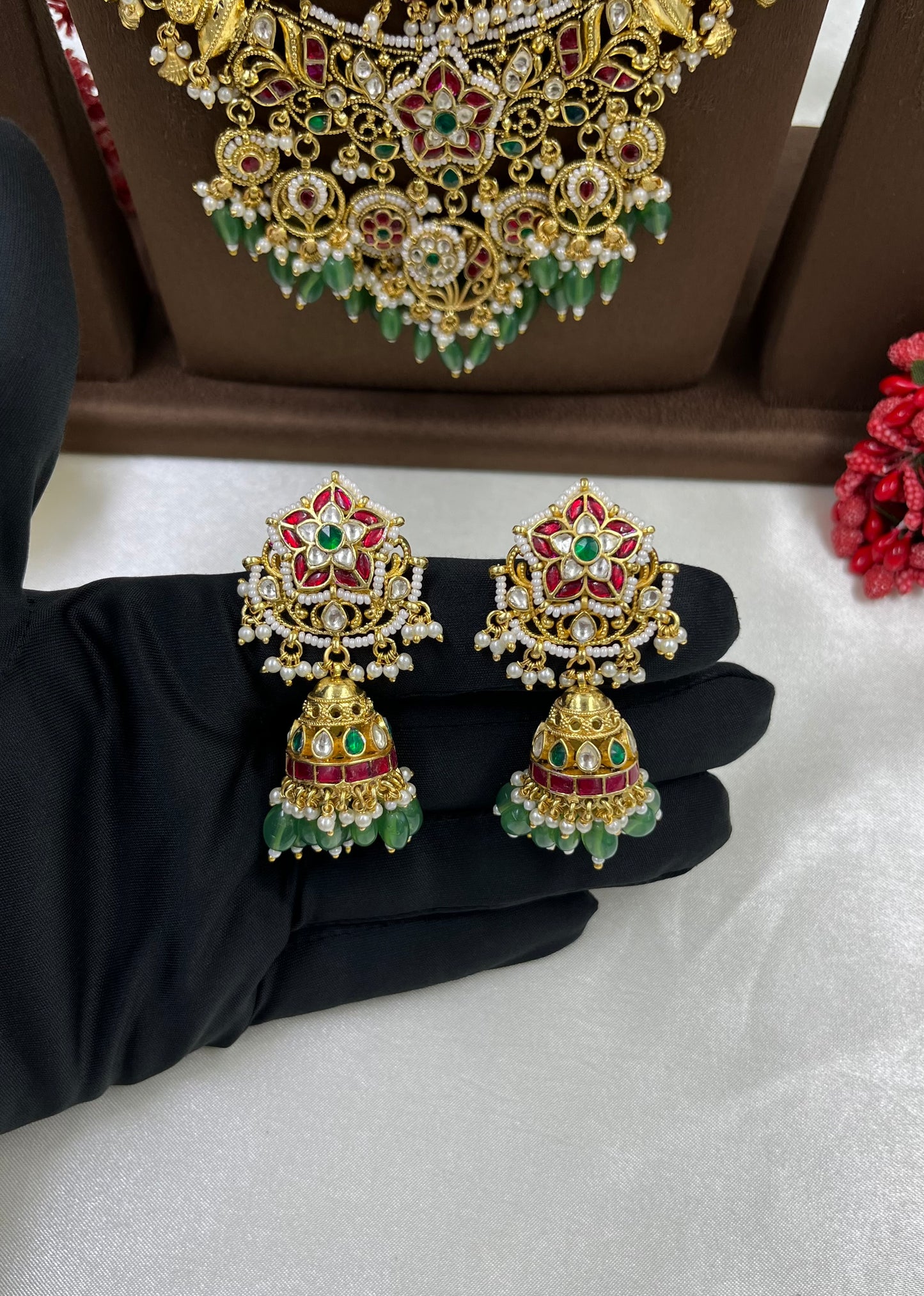 Rukmini Pachi Kundan Long Necklace