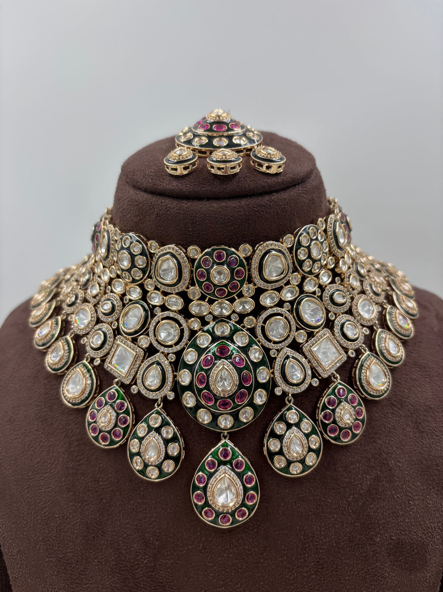 Ruby Moissanite Kundan Semi Bridal Necklace set