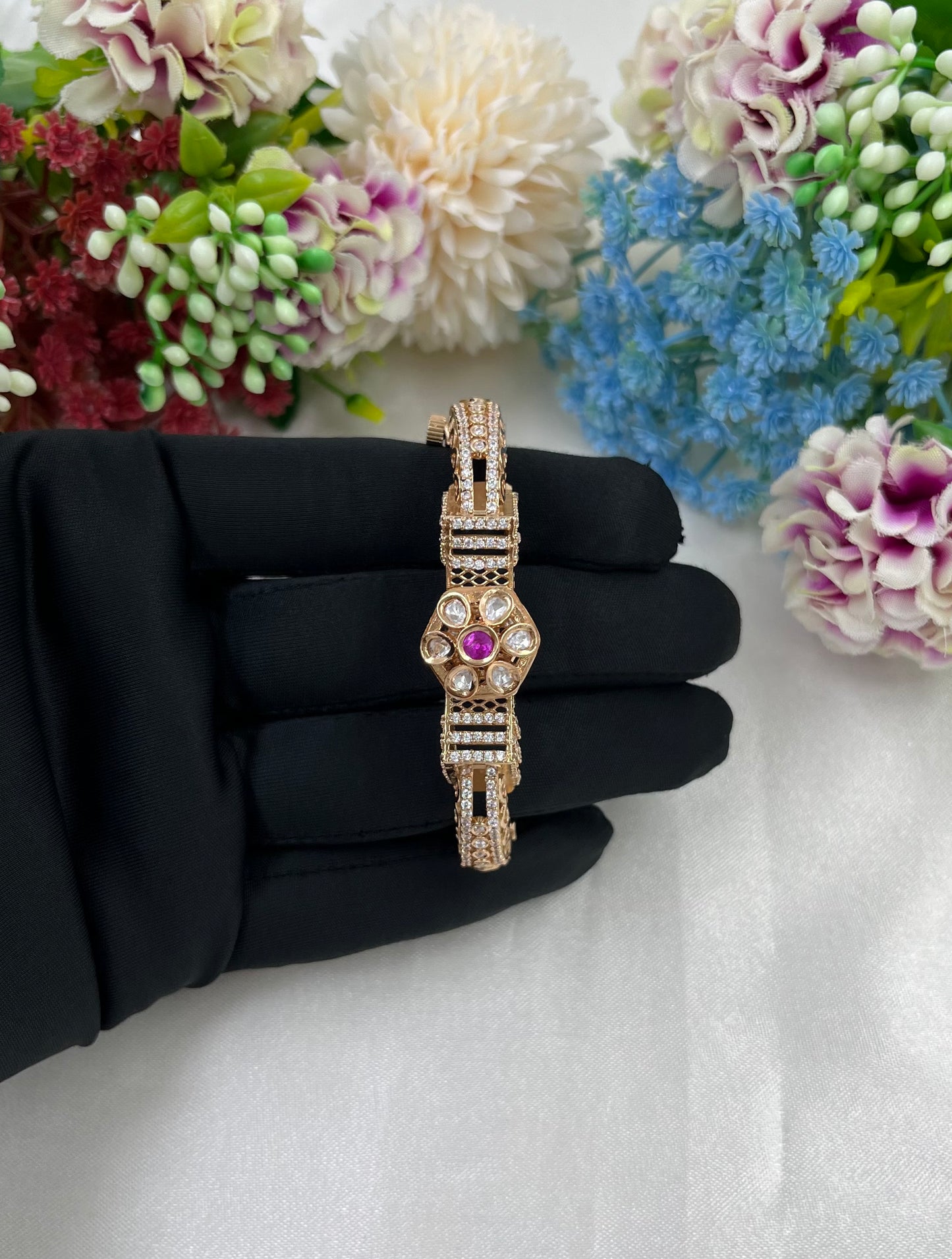 Royal Moissanite Kundan bracelet (Openable)
