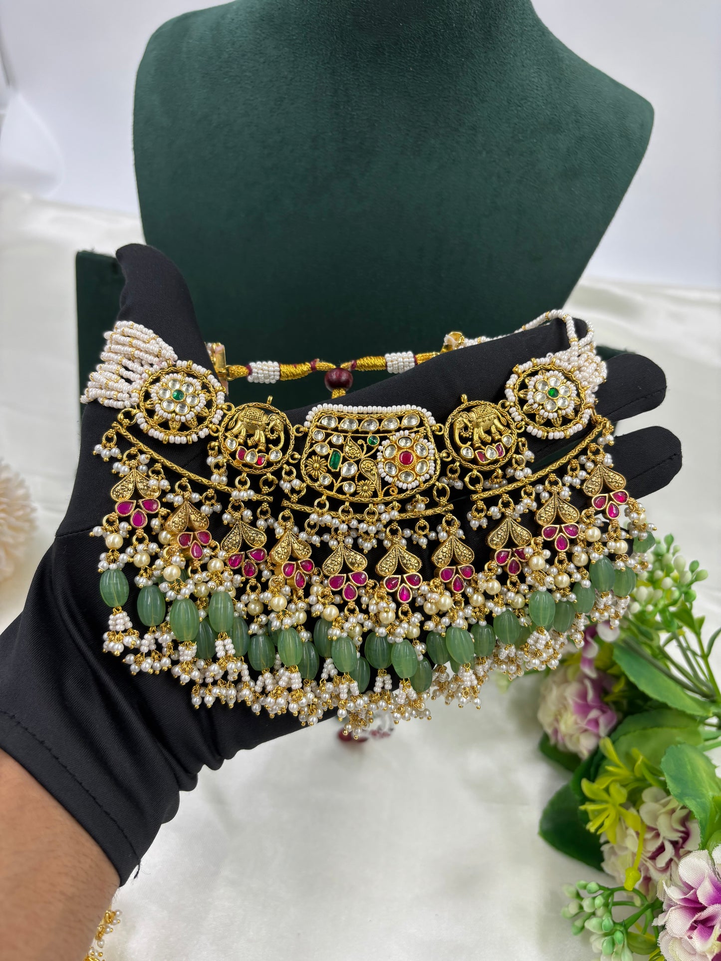 Rudrika Premium Pachi Kundan Necklace