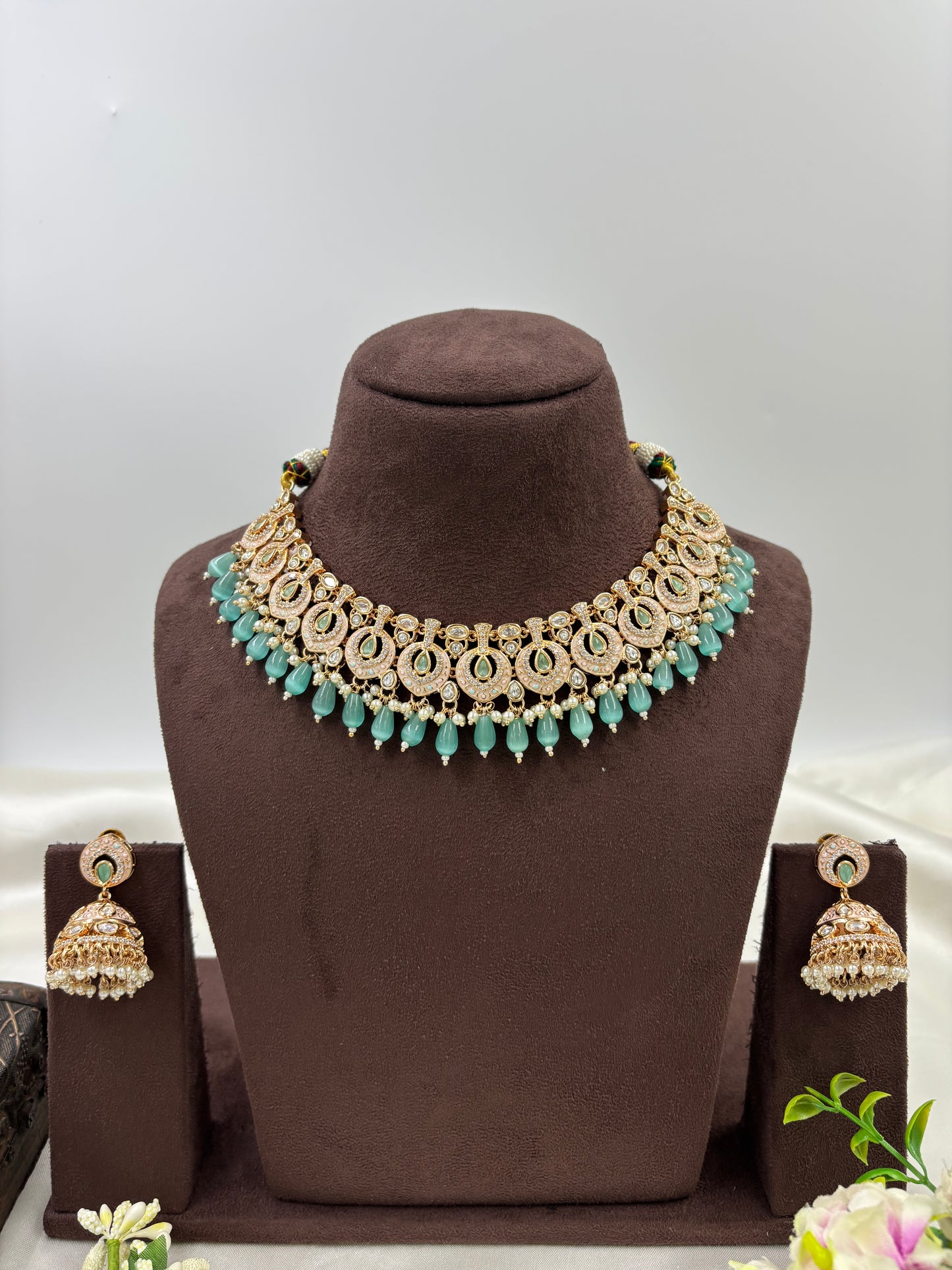 NOOR MOISSANITE KUNDAN PEARL NECKLACE SET
