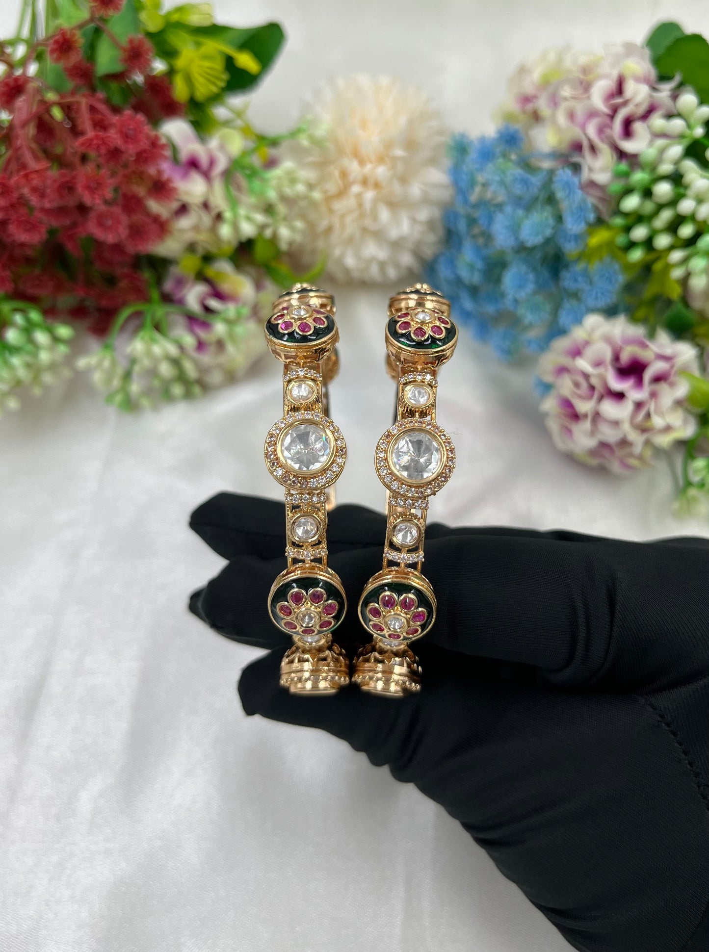 Pachali Moissanite Kundan Bangles (Openable)
