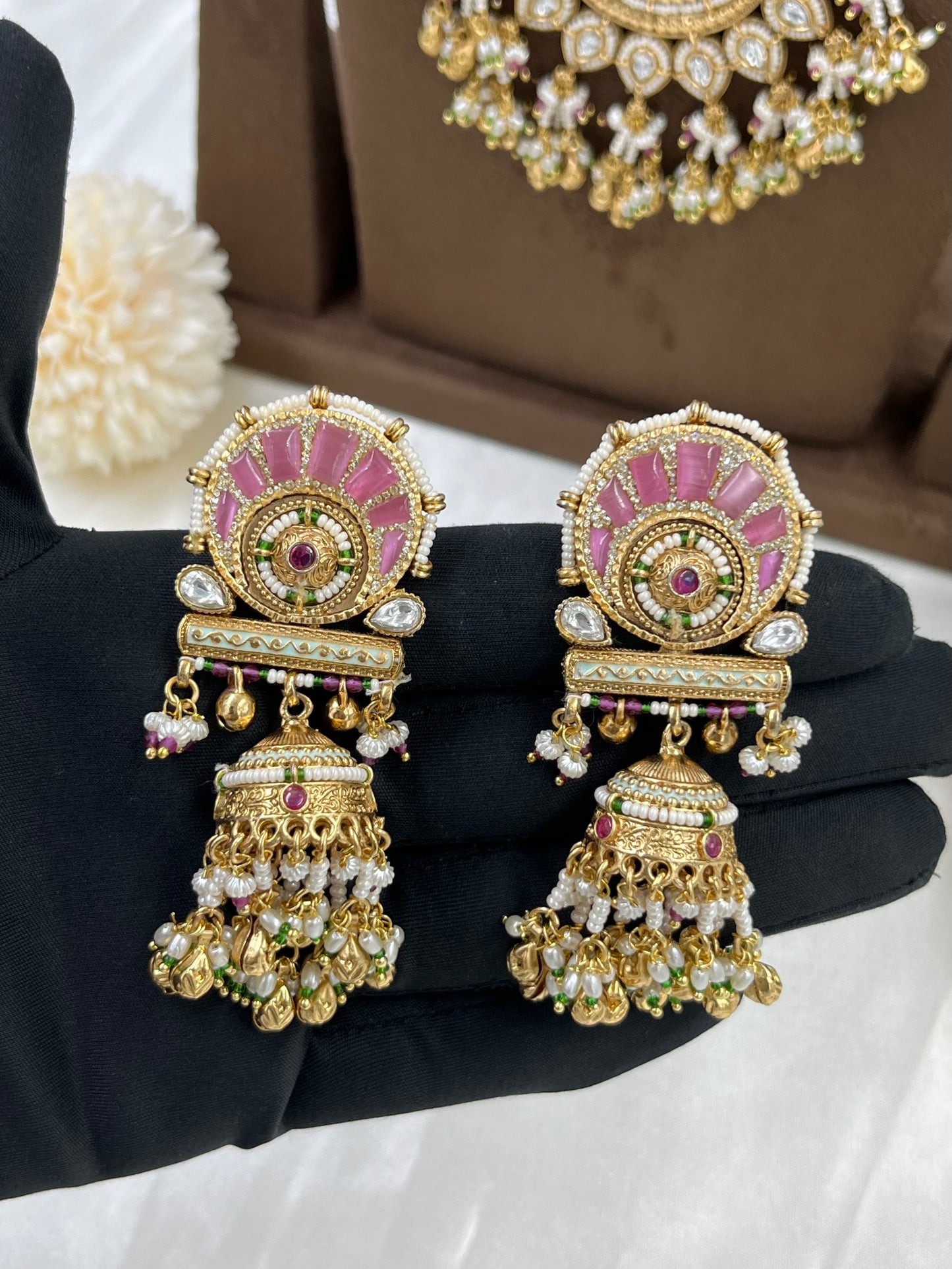 Hanvi Antique Gold Long Necklace Set