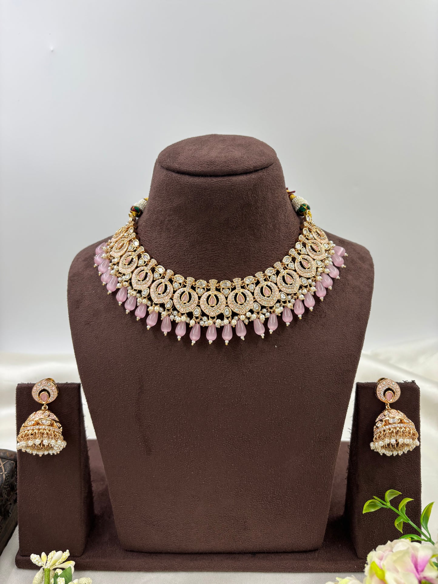 NOOR MOISSANITE KUNDAN PEARL NECKLACE SET