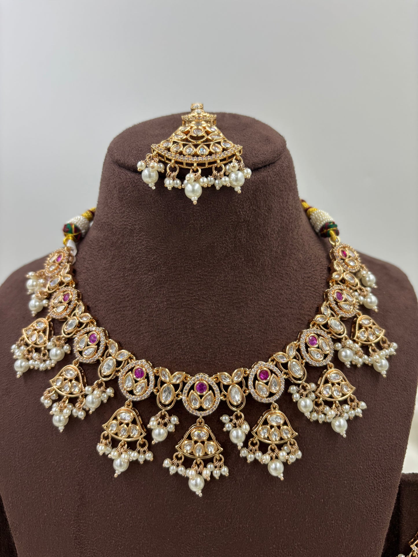 LISA MOISSANITE KUNDAN PEARL NECKLACE SET