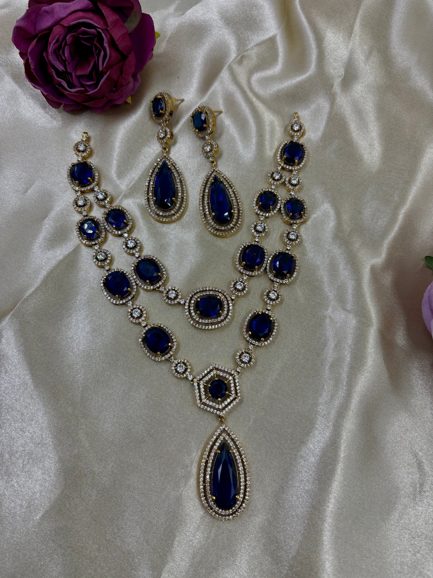 Kritika Elegant Layers Victorian Necklace Set - Blue