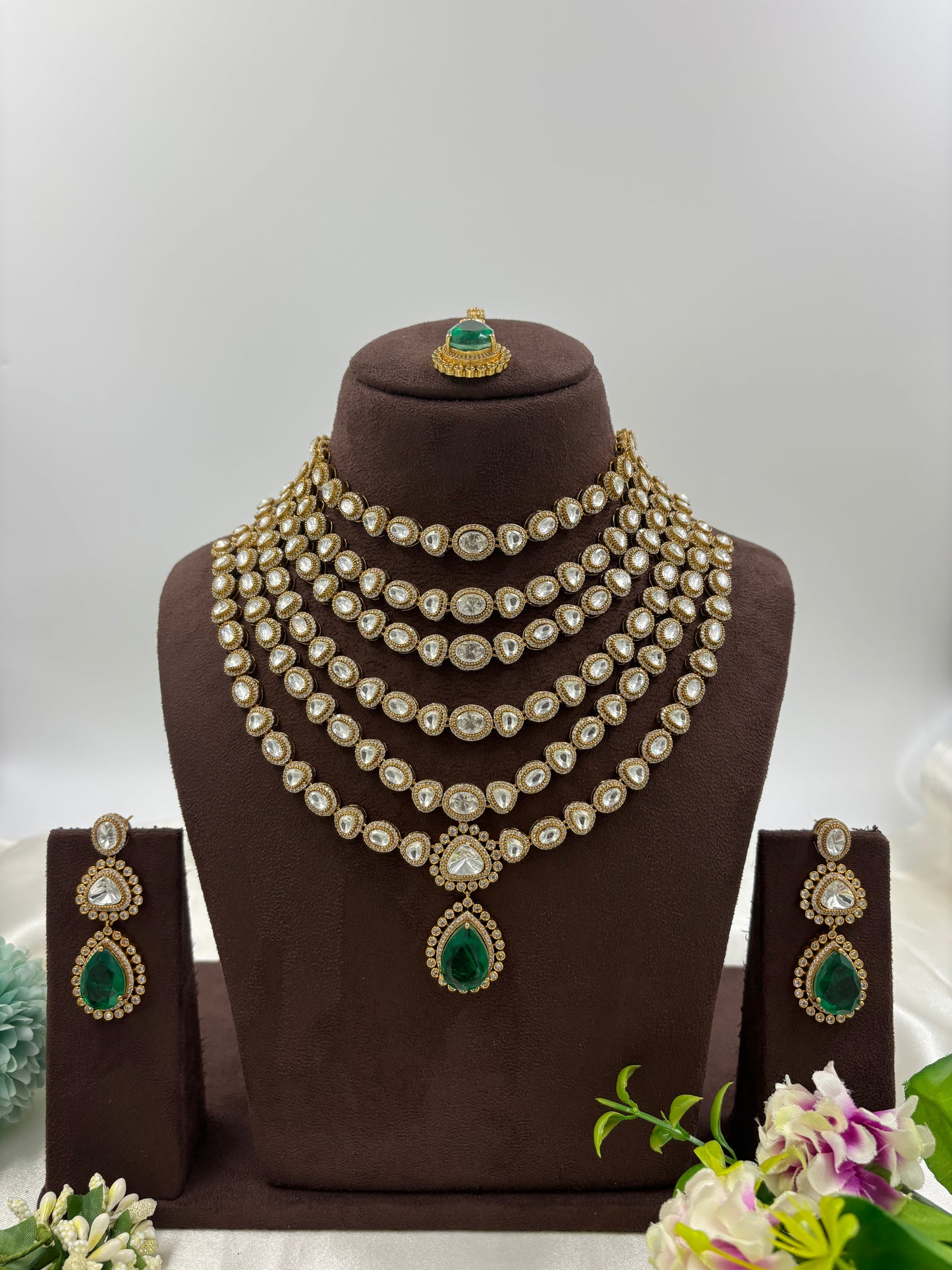 EMERALD LAYER MOISSANITE KUNDAN NECKLACE
