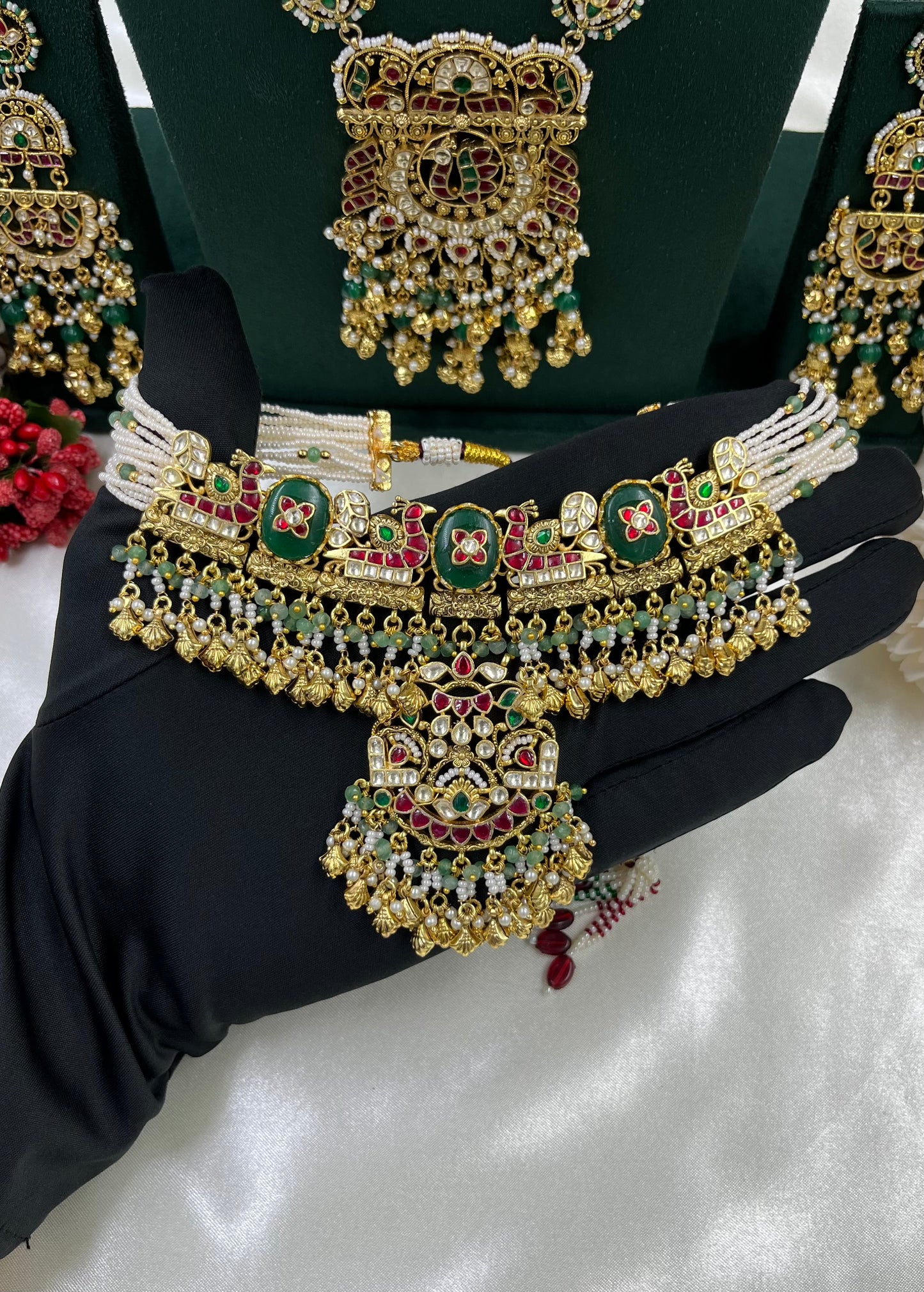 Ahilya Pachi Kundan Combo Set