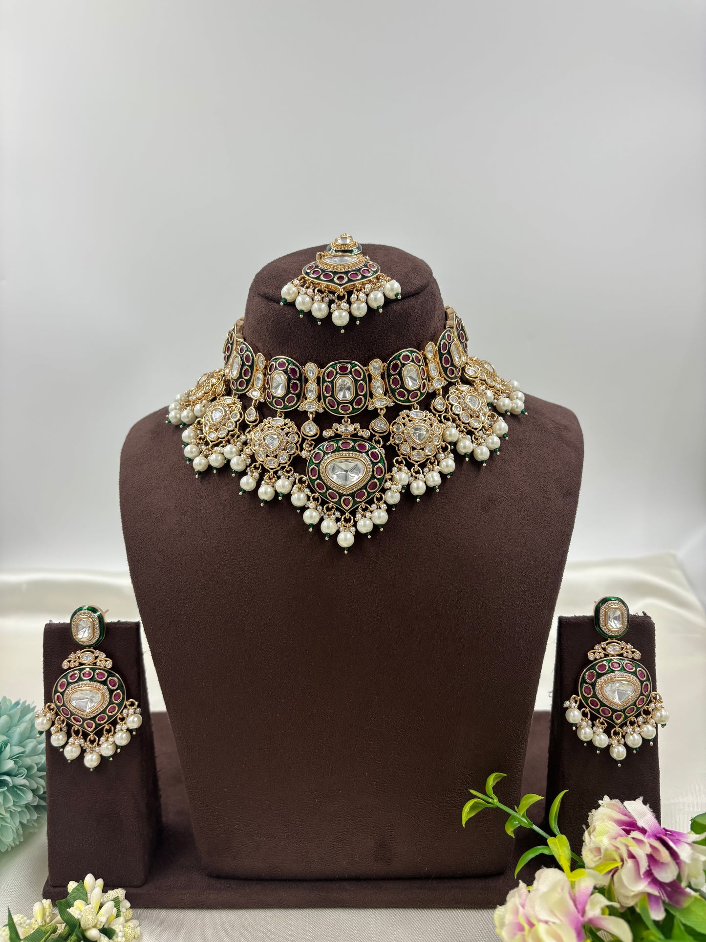 RAJSI ROOP MOISSANITE KUNDAN SEMI BRIDAL NECKLACE