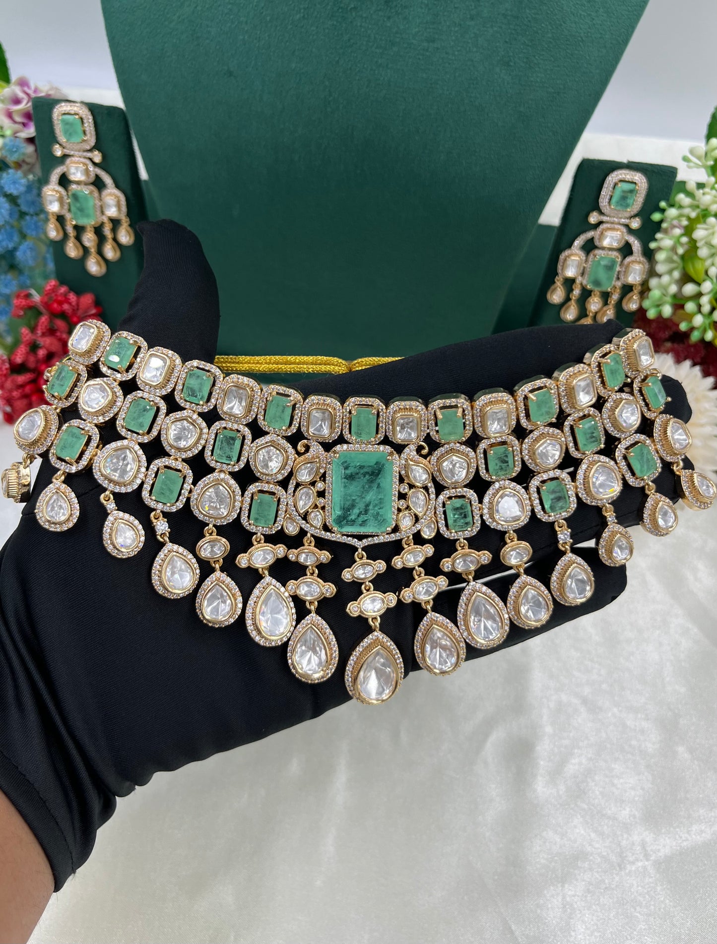 Viva Moissanite Kundan Semi Bridal Necklace Set