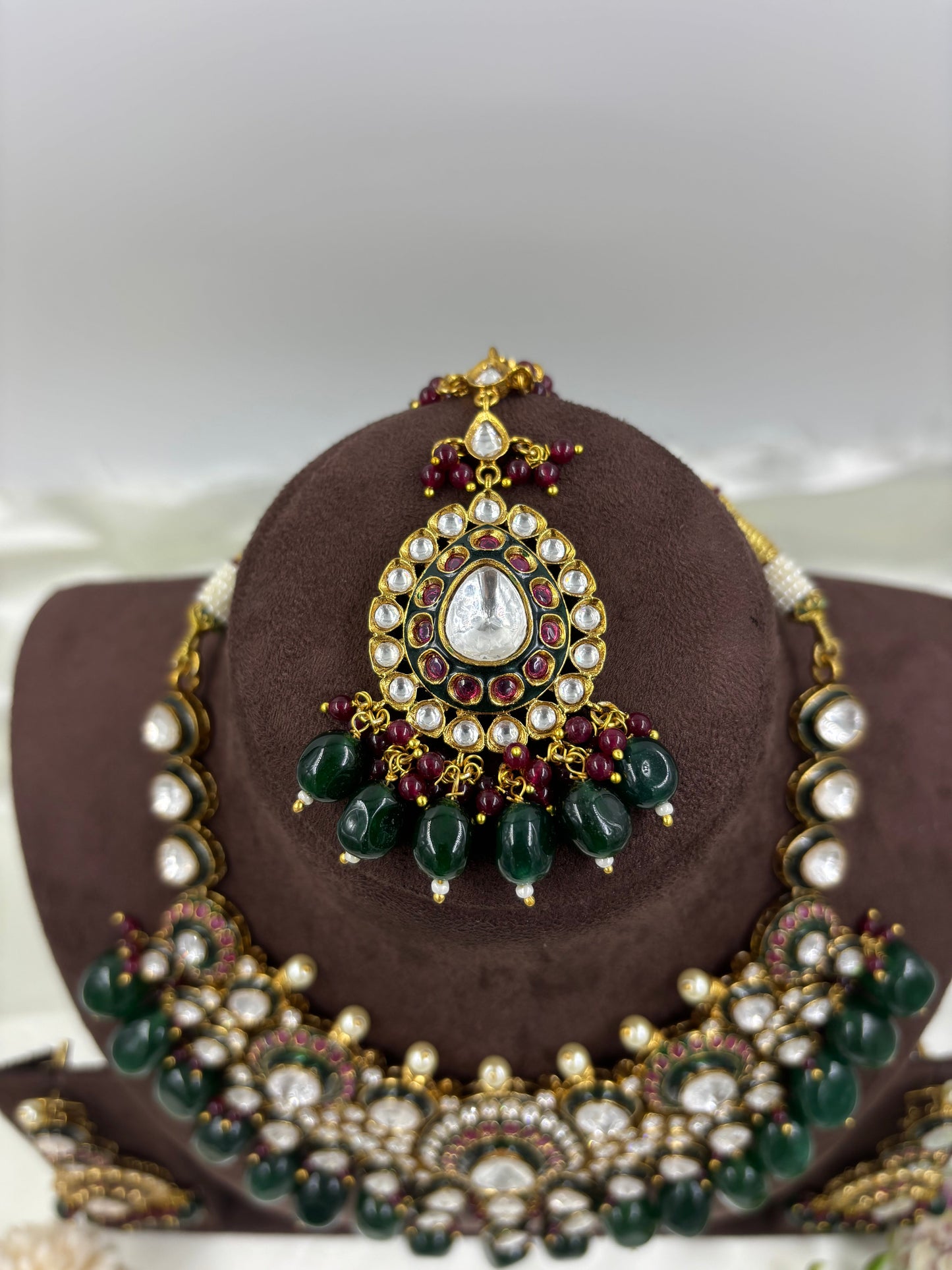 Zivam Premium Moissanite Kundan Semi Bridal Necklace set - Necklace