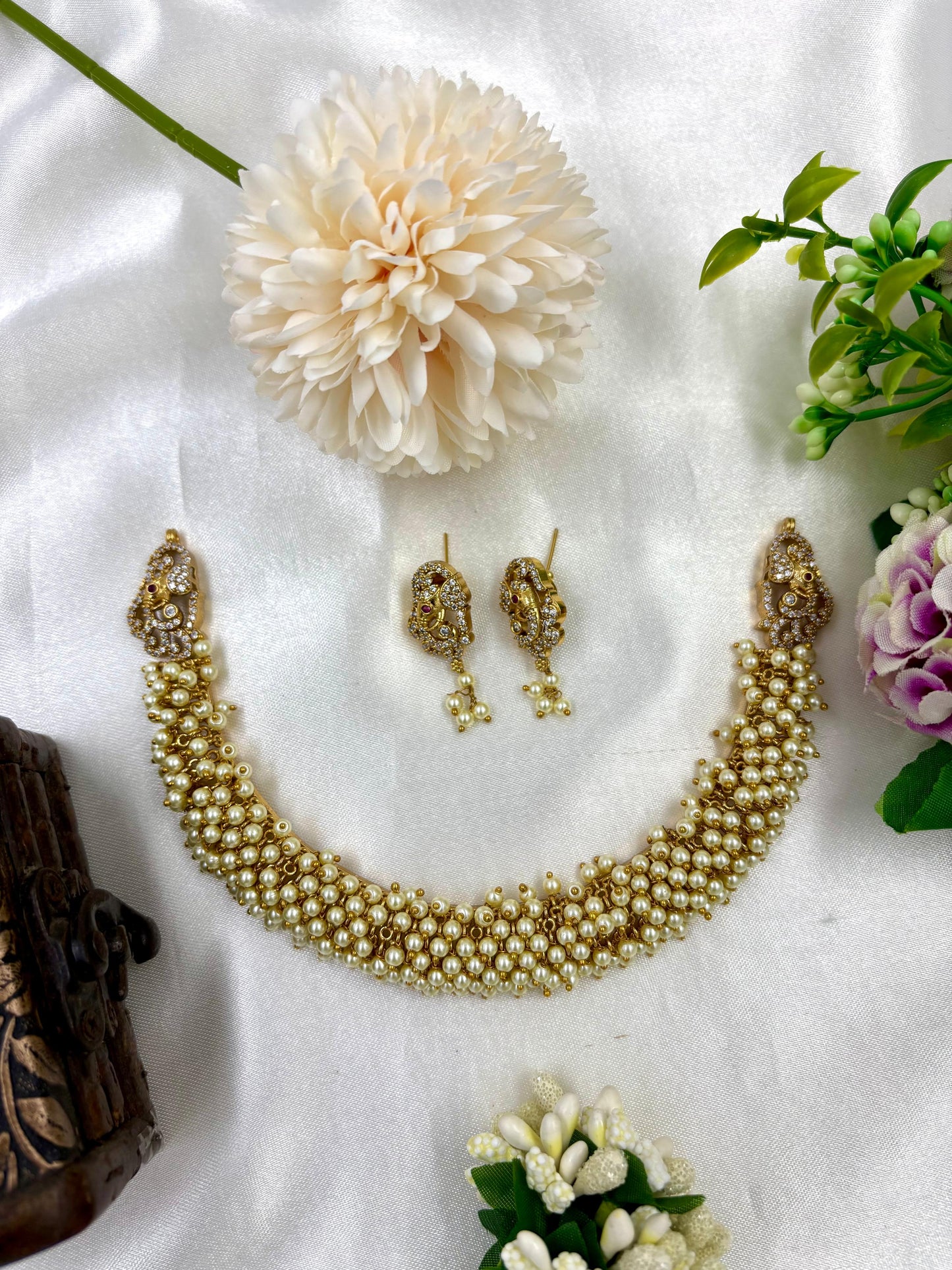 Riza Pearl Antique Gold Necklace set