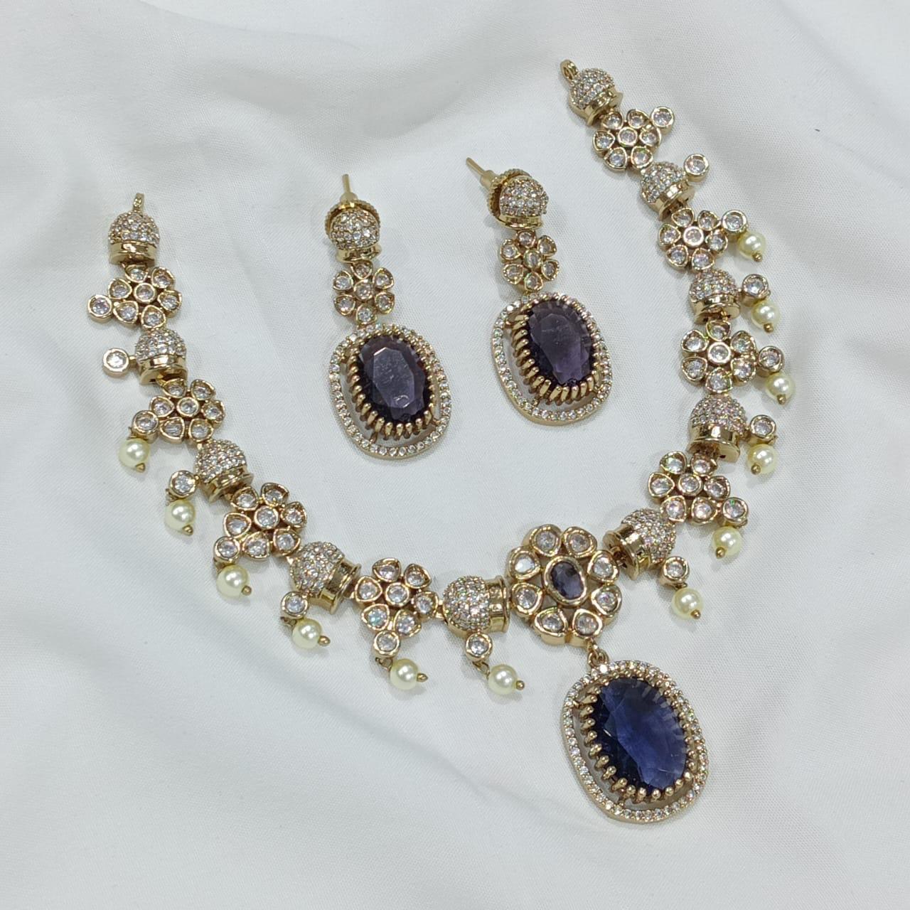 Rhea Majestic Pearl & Stone Victorian Necklace Set