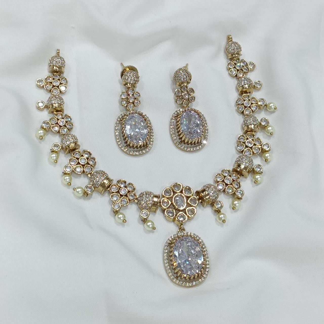 Rhea Majestic Pearl & Stone Victorian Necklace Set
